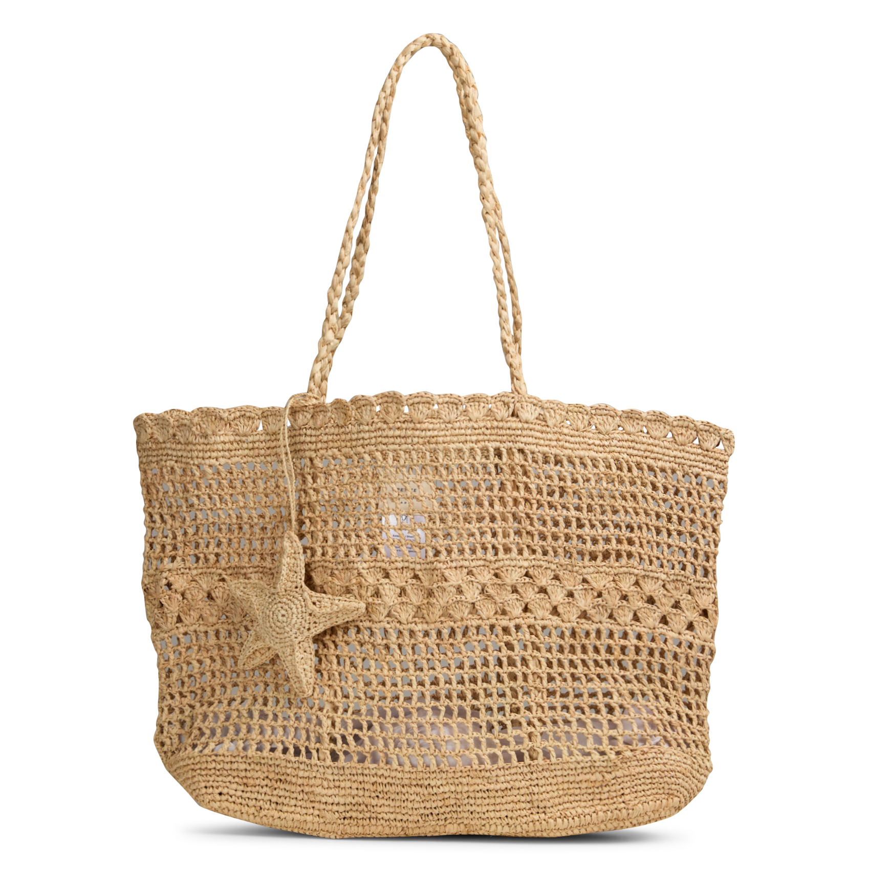 Strandtasche aus gehäkeltem Raffiabast PETITE MENDIGOTE Beige