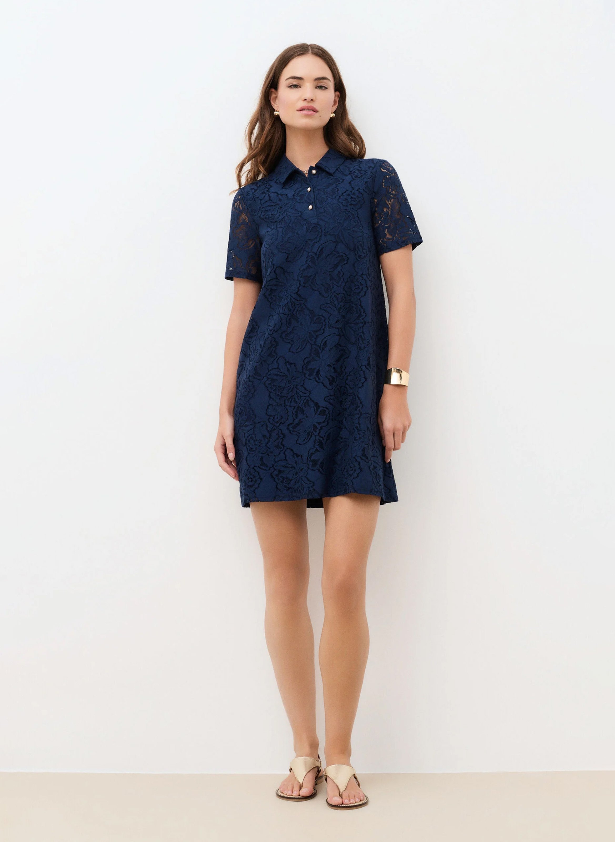 Robe courte droite en coton mélangé CAROLL Bleu