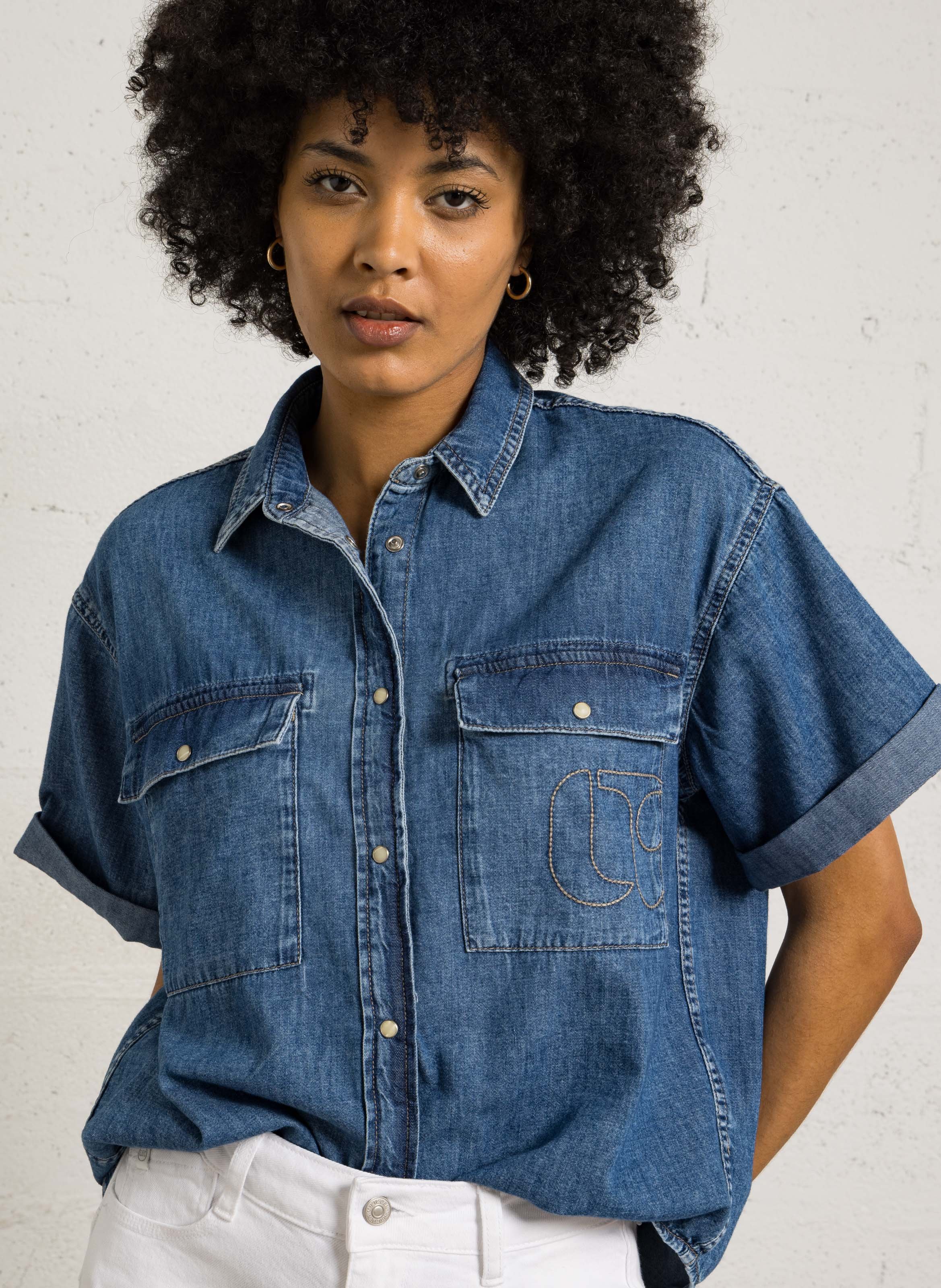 Baumwollhemd mit klassischem Kragen LE TEMPS DES CERISES Blau