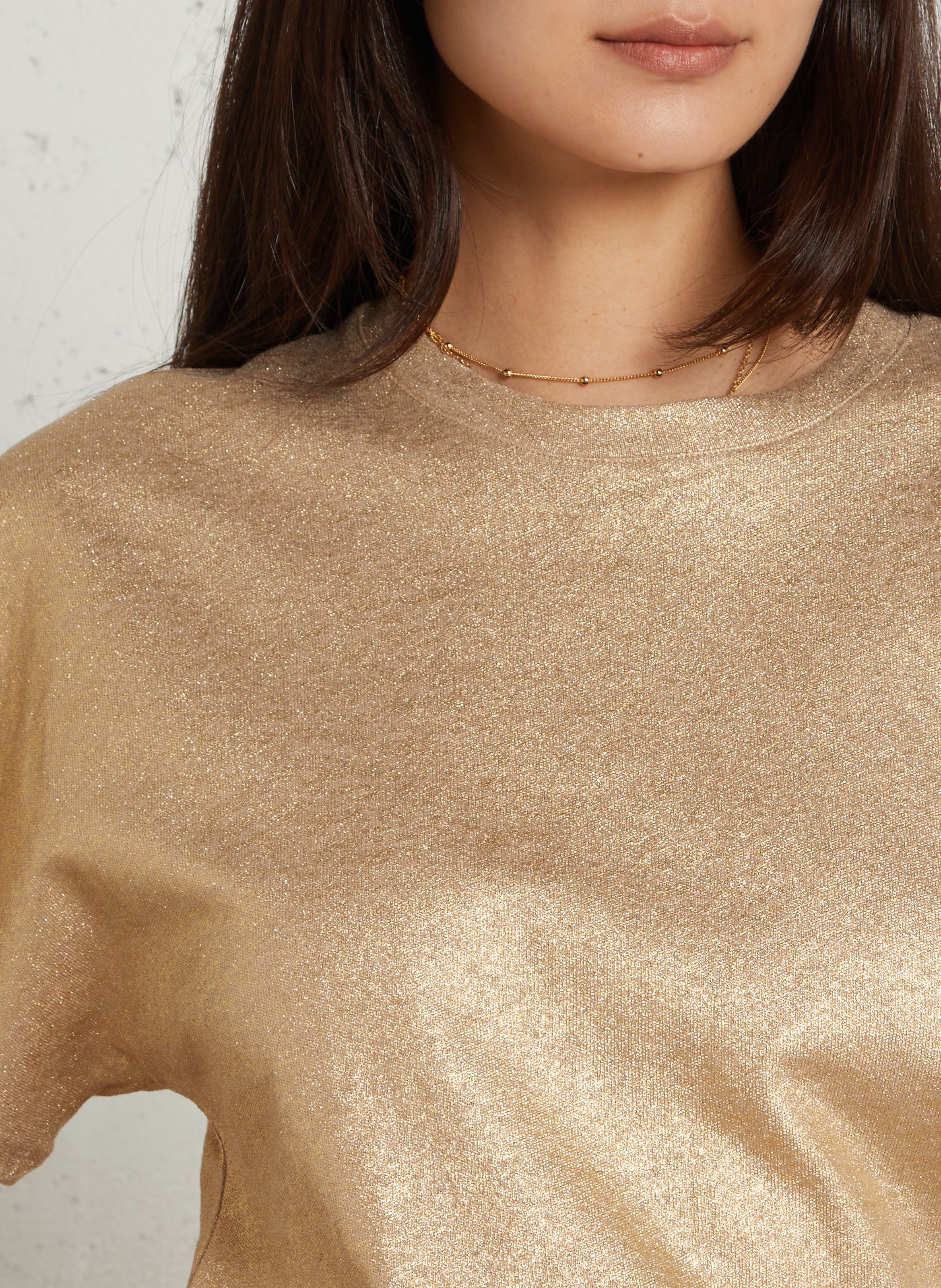 Tee-shirt ajusté col rond en coton et lin MAJESTIC FILATURES Beige