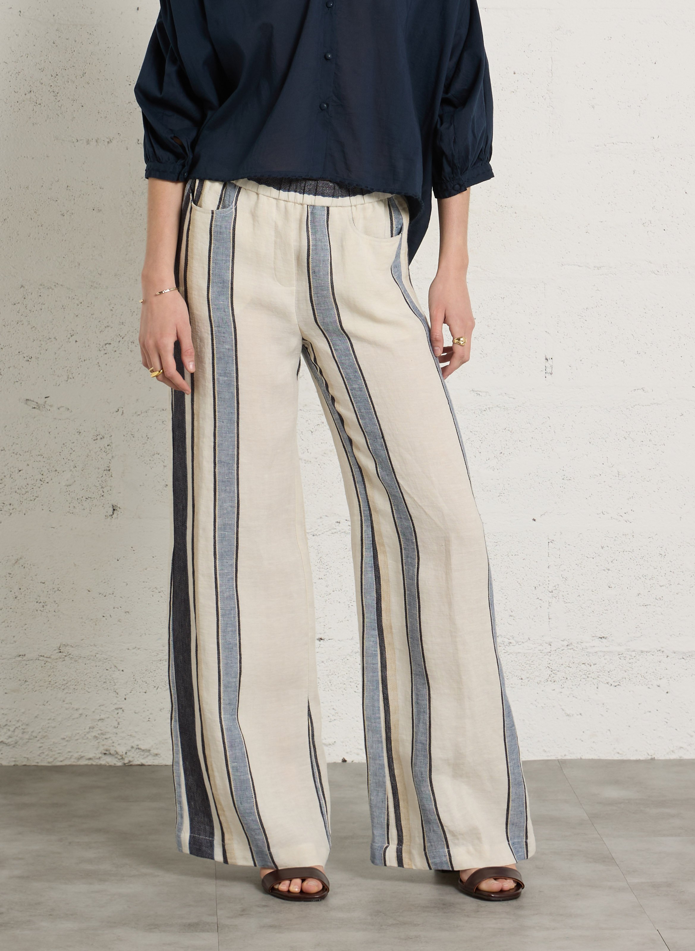 Pantalon large en lin DIEGA Multicolore