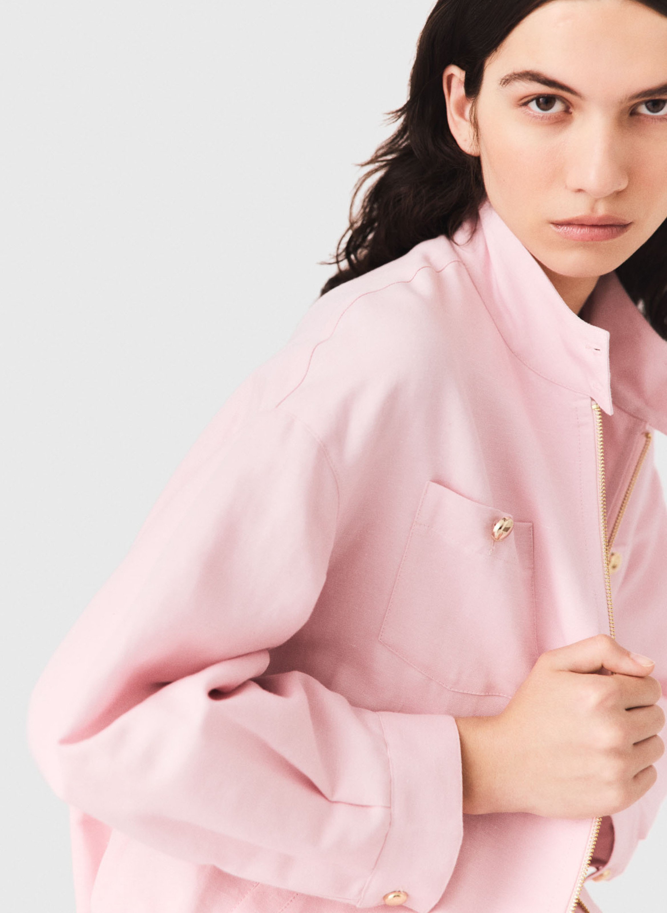 Veste oversize en coton et lin MAJE Rose