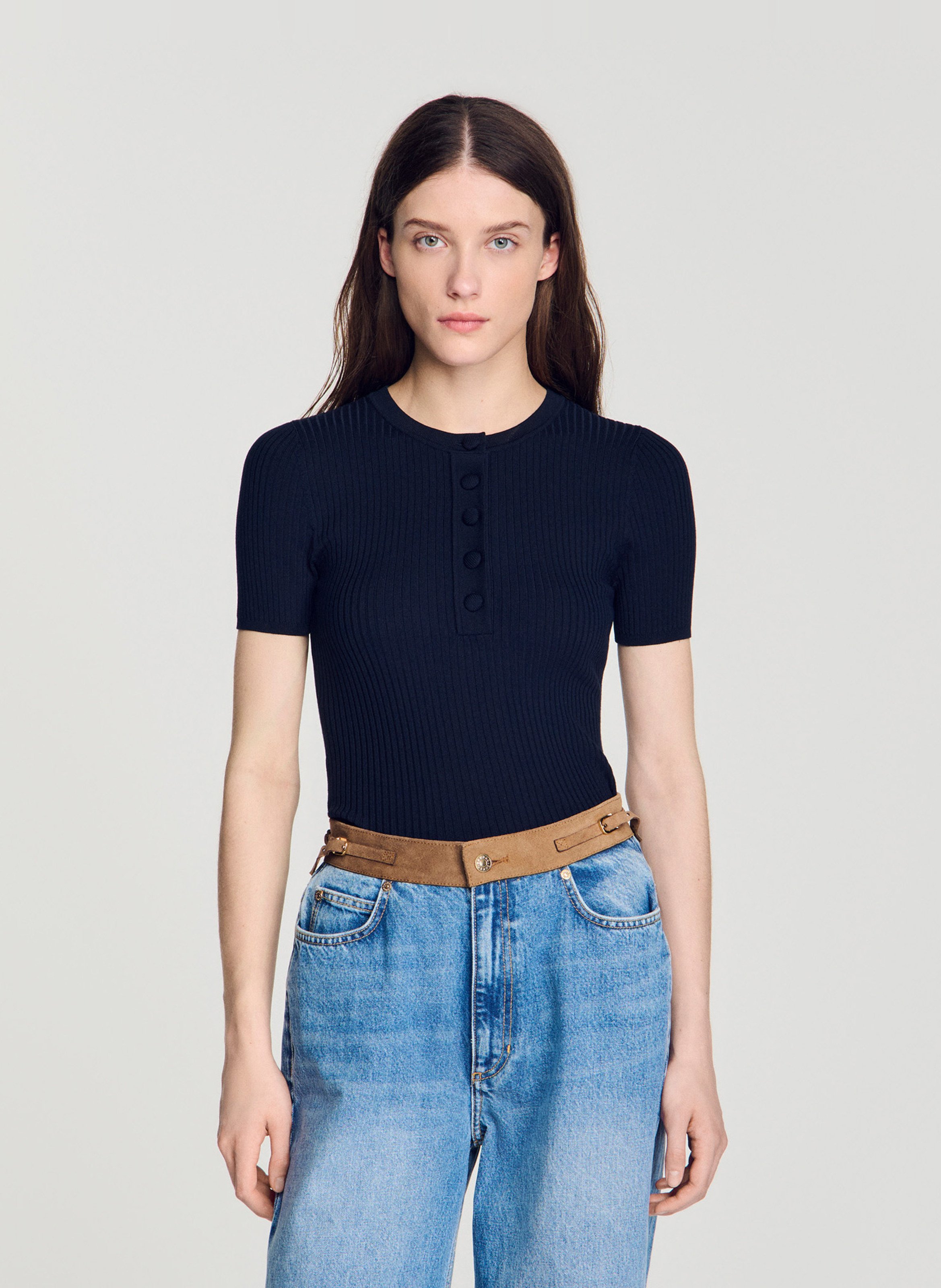 T-shirt met ronde hals SANDRO Blauw