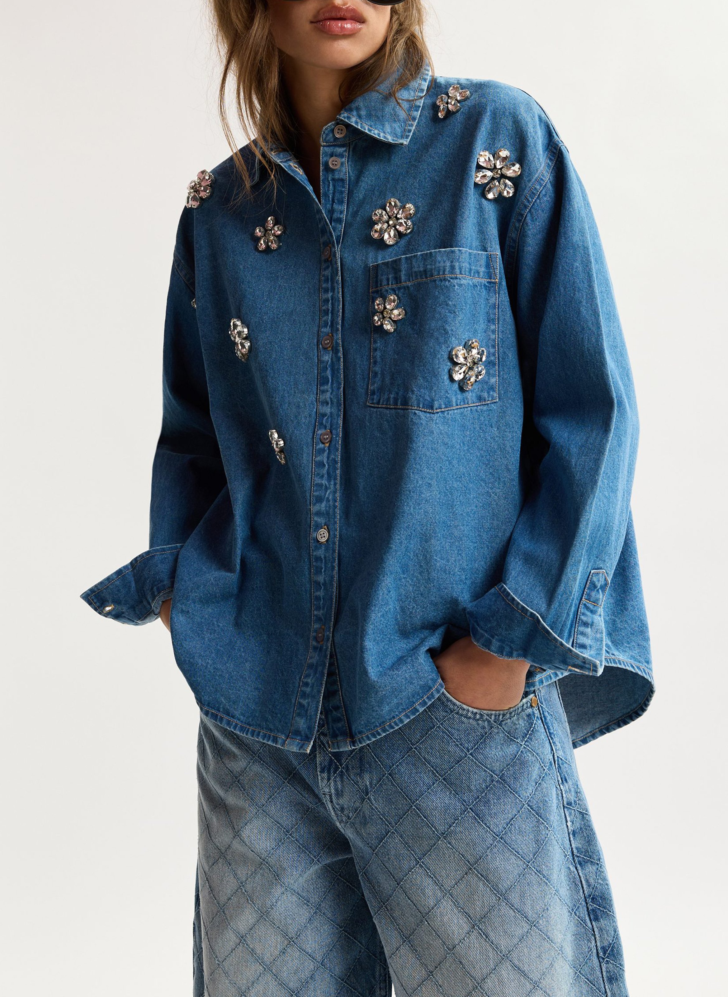 Oversize-Bluse aus Baumwolle mit klassischem Kragen ESSENTIEL ANTWERP Blau