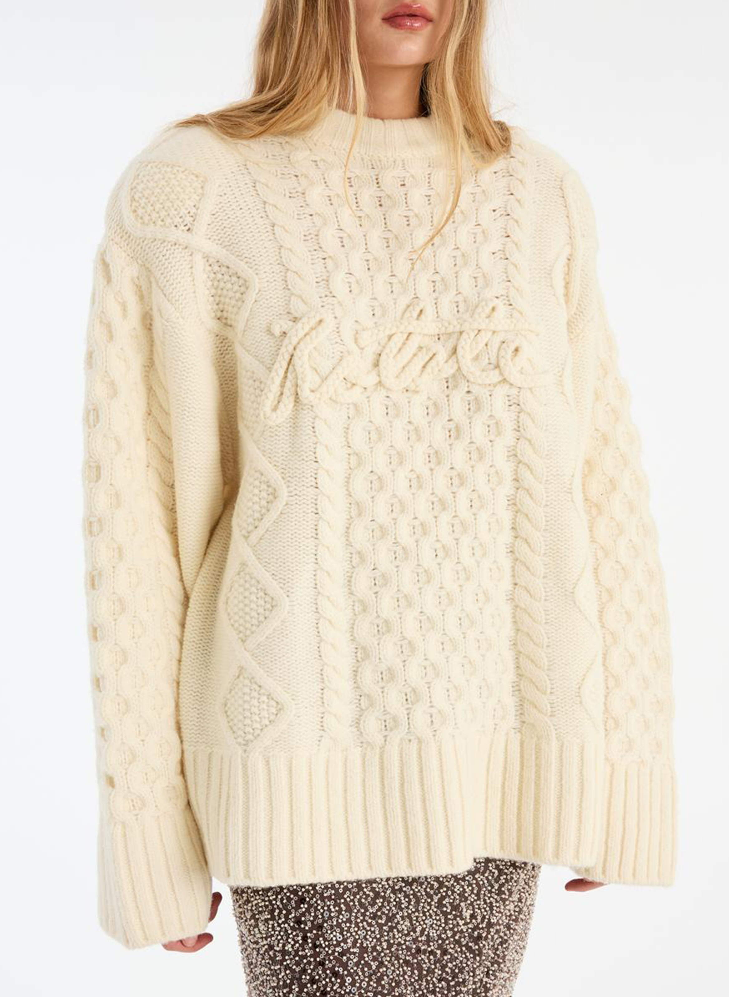 Oversize-Pullover aus Woll-Mix mit Rundhalsausschnitt ROTATE Weiss
