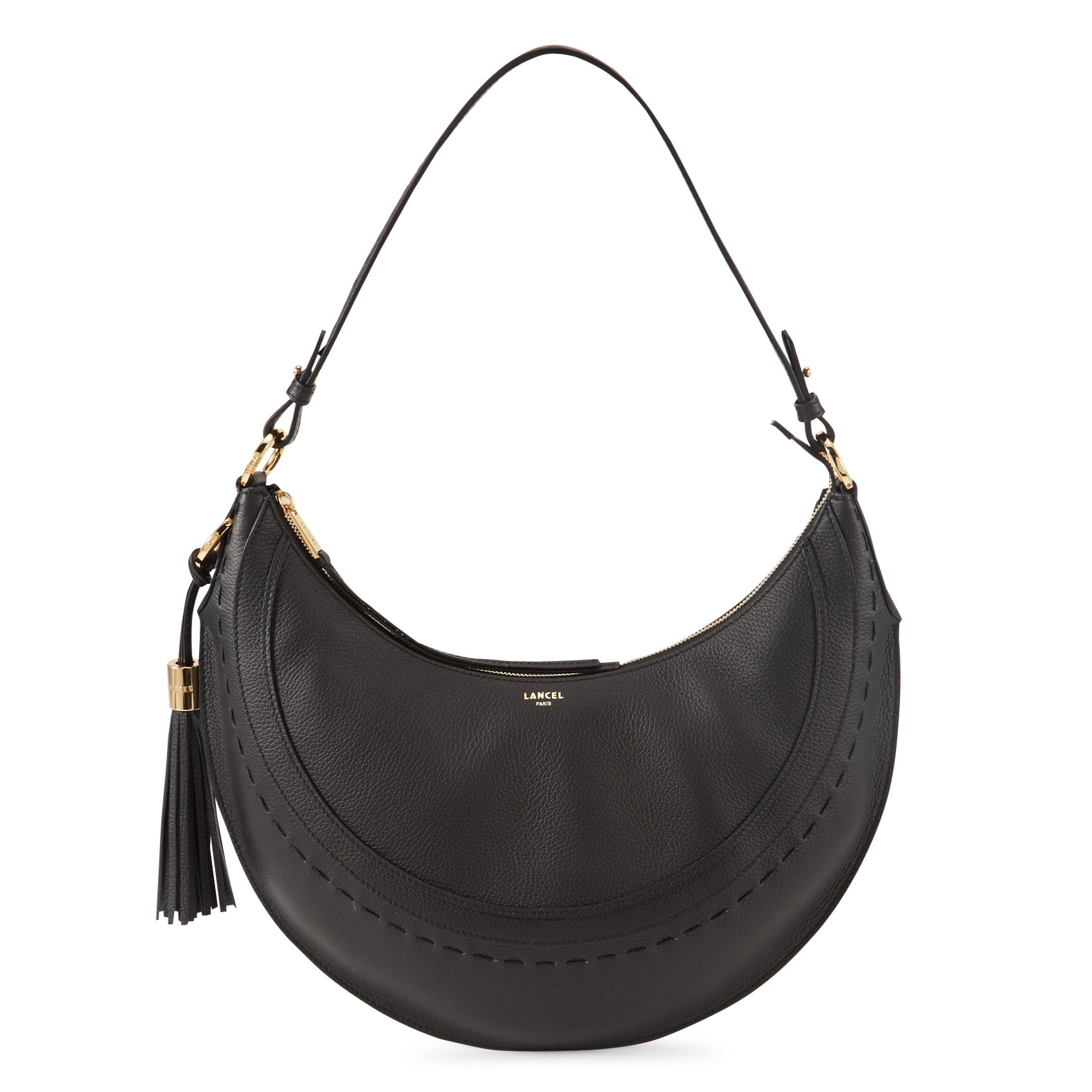 Uni-Farbene, mit Reißverschluss versehene Hobo-Tasche aus Leder. LANCEL