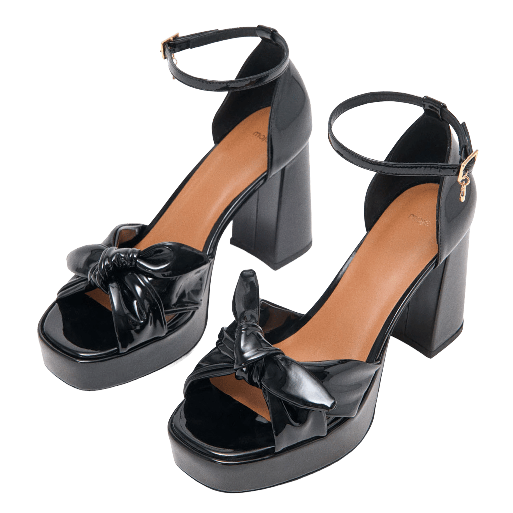 Sandales à talon en cuir vernis MAJE Noir