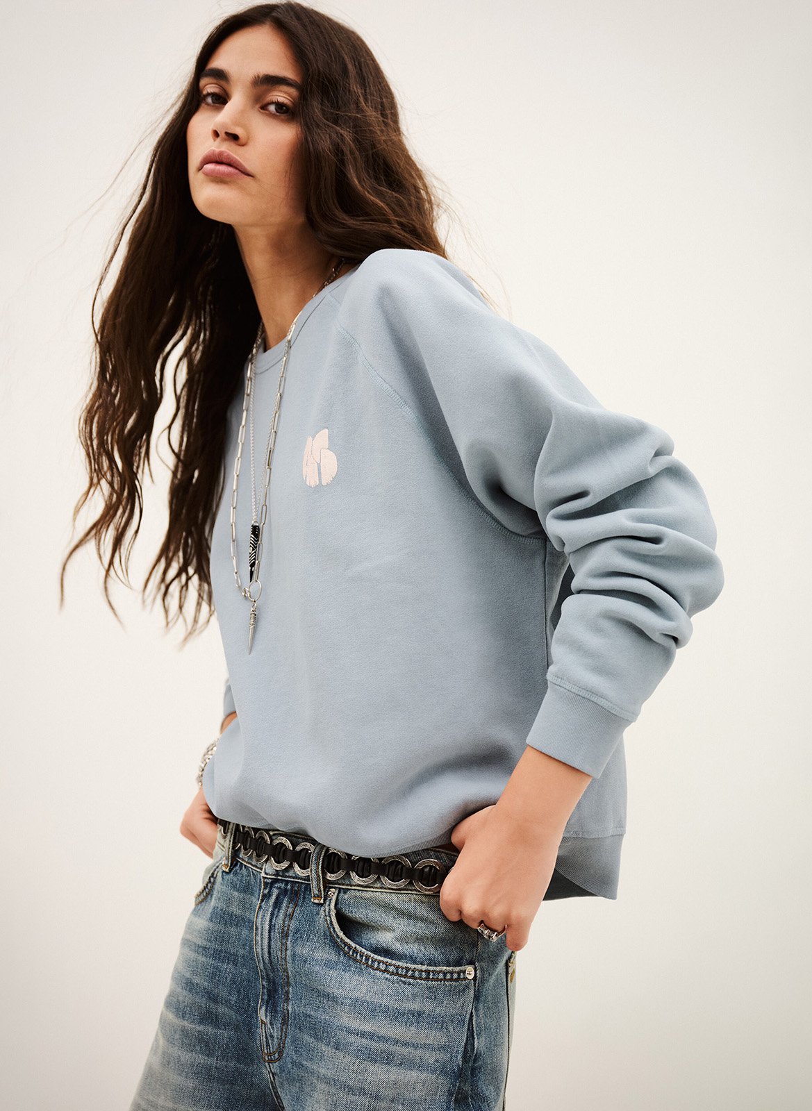 Weites Rundhals-Sweatshirt aus Baumwolle BA&SH Blau