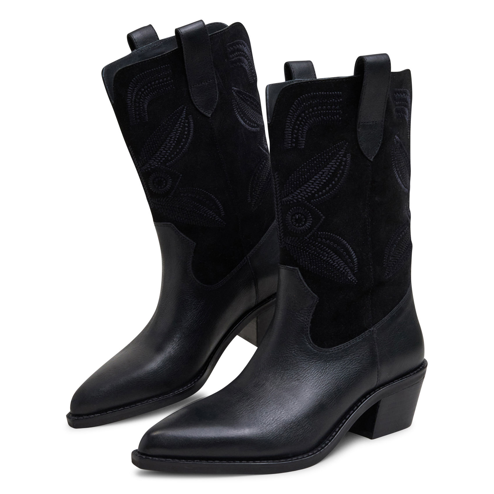 Bottes à bouts pointus et surpiqures en cuir JONAK Noir