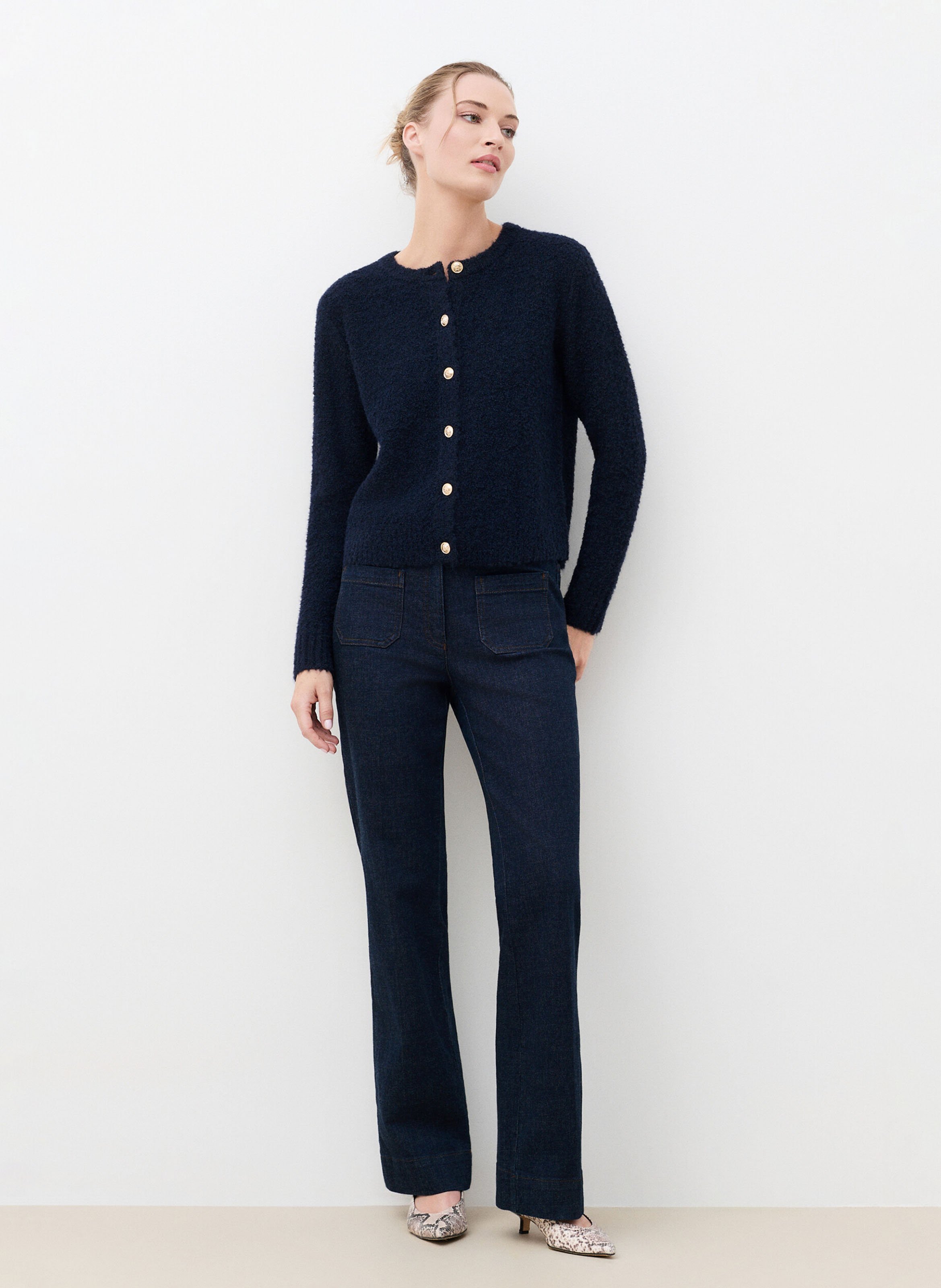Gilet droit col rond CAROLL Bleu