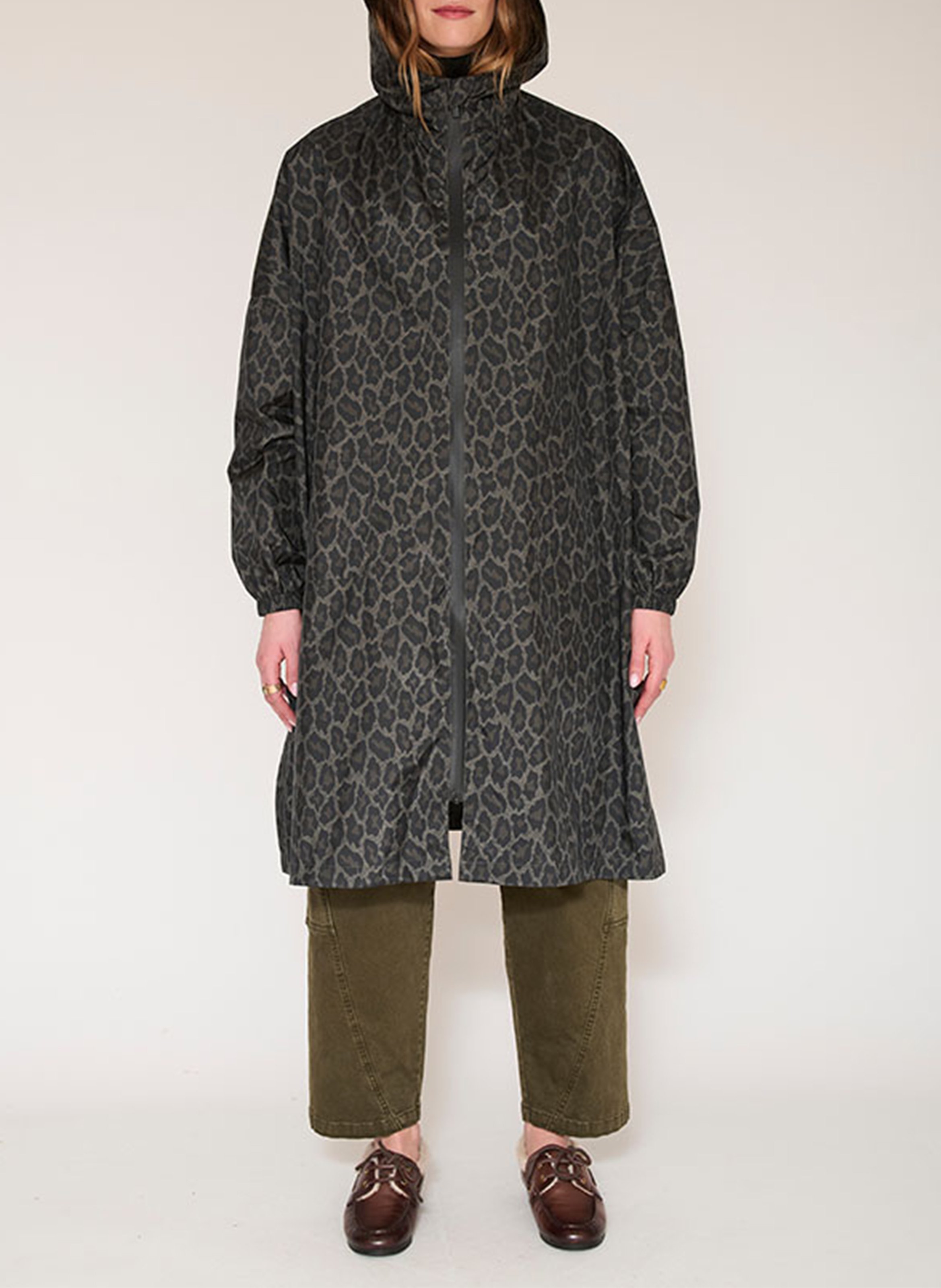 Imperméable ample col montant imprimé MKT Kaki