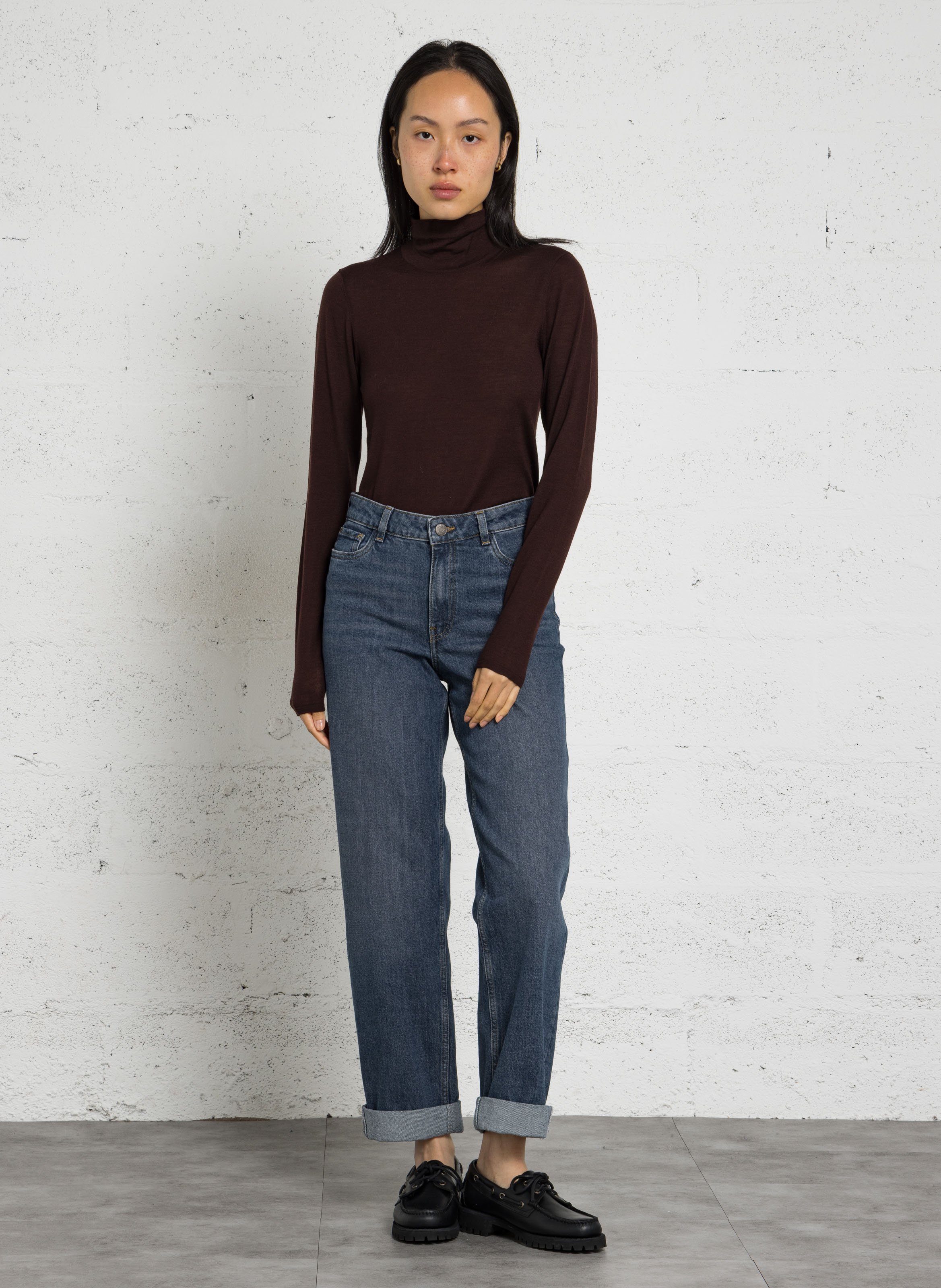 Slim fit merino wool turtleneck sweater PETITE MENDIGOTE Brown