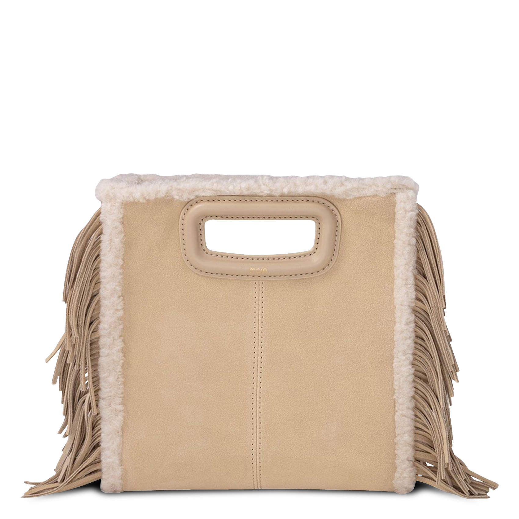 Sac bandoulière à franges en cuir MAJE Beige
