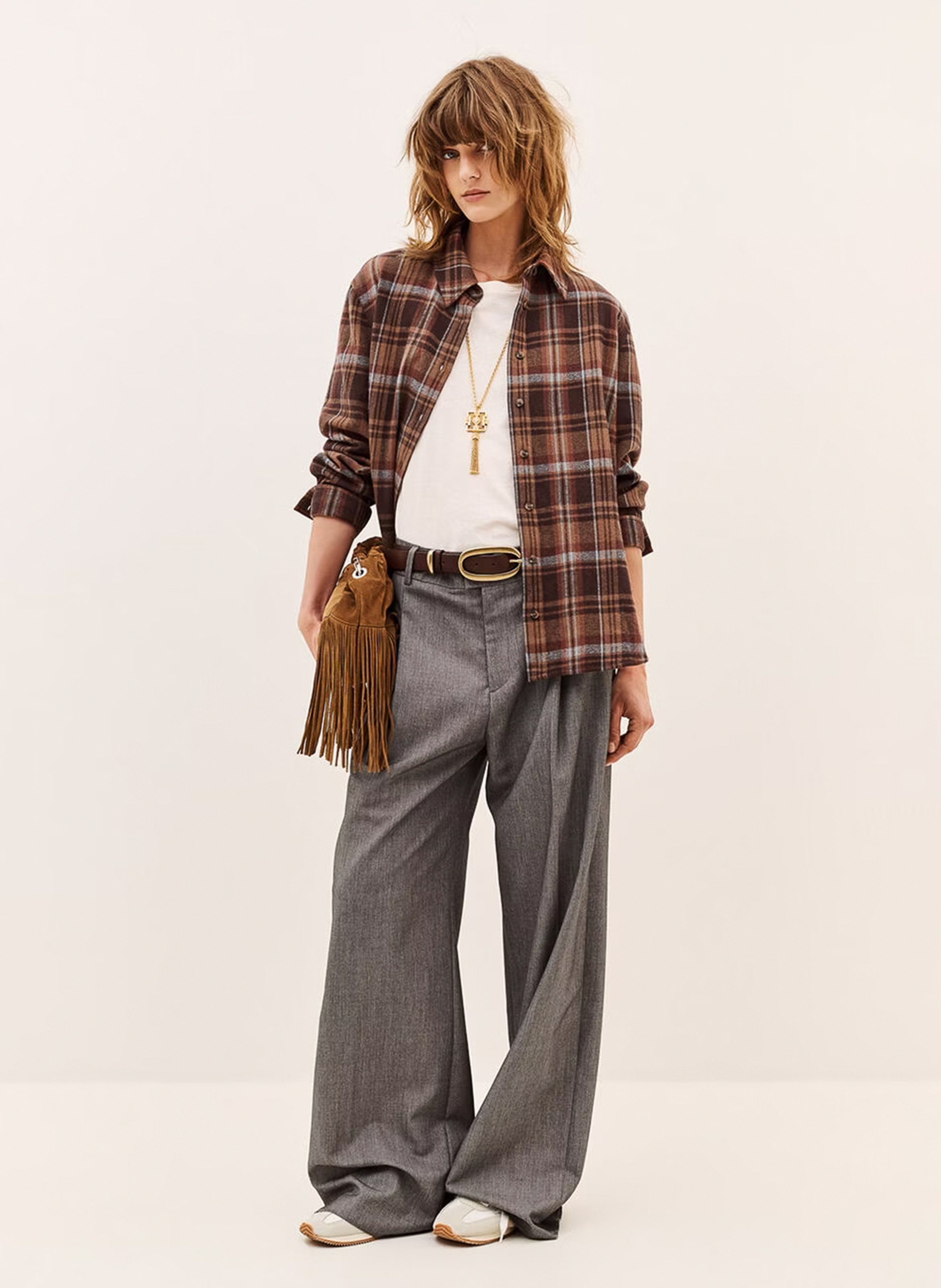 Chemise droite à carreaux en coton BA&SH Marron