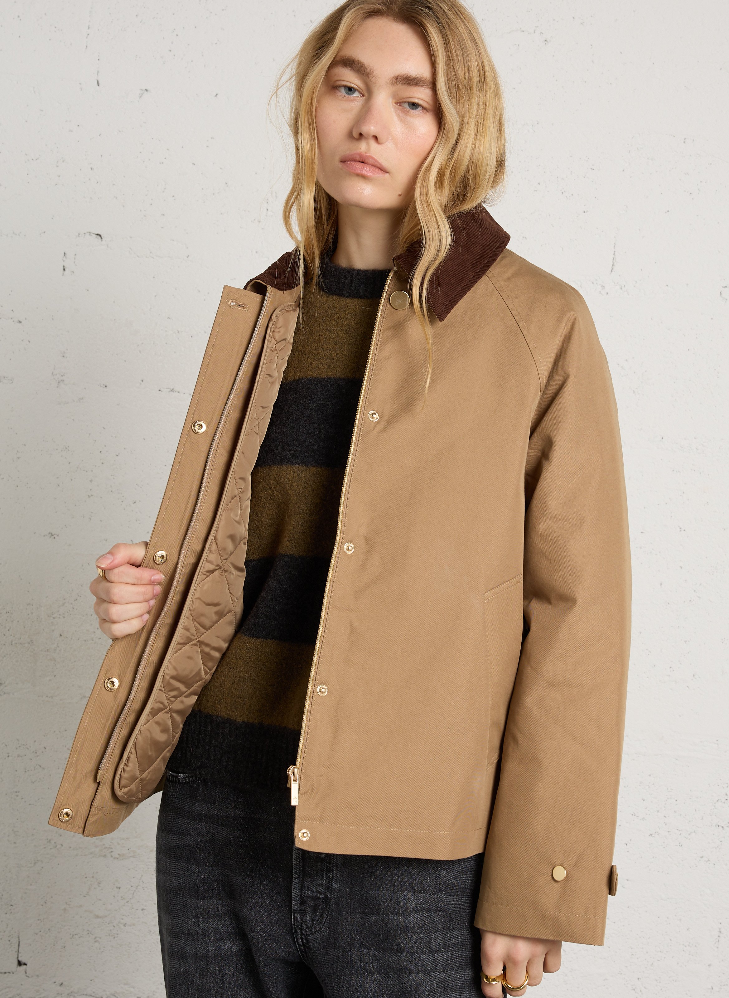 Einfarbige Jacke mit Cordkragen SUD EXPRESS Beige