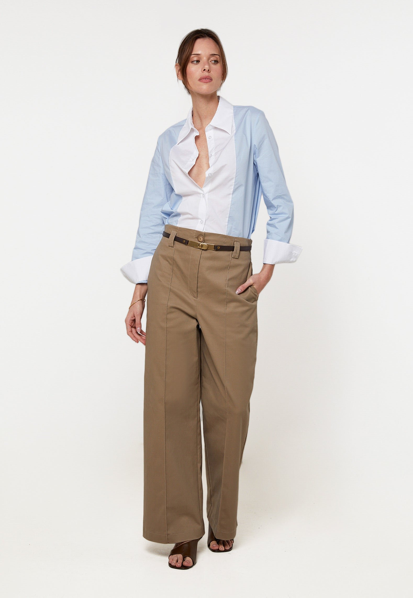 Wide-leg high-rise cotton pants RODIER Beige