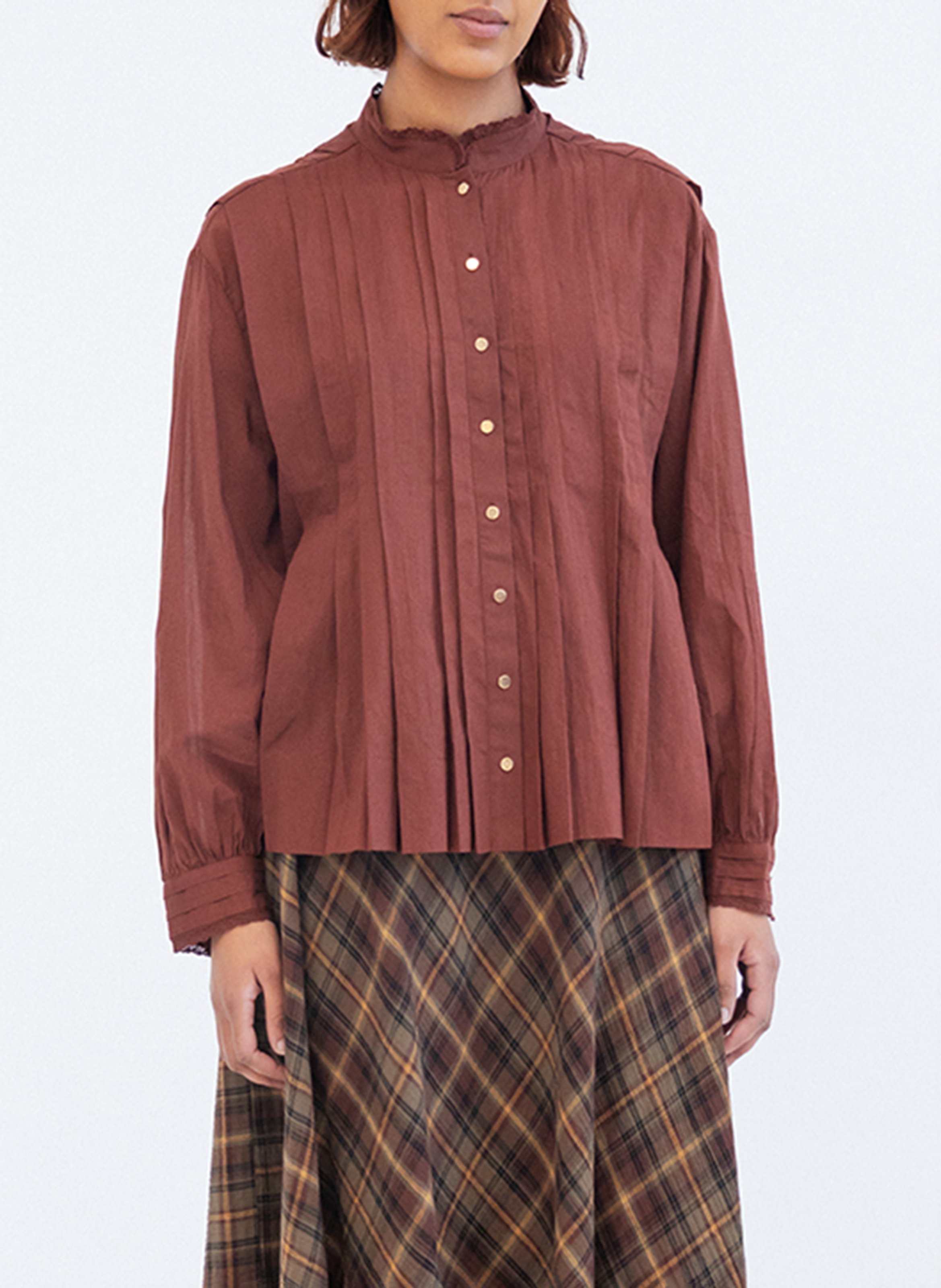 Straight cotton blouse with Victorian collar PROJECT-AJ117 Red