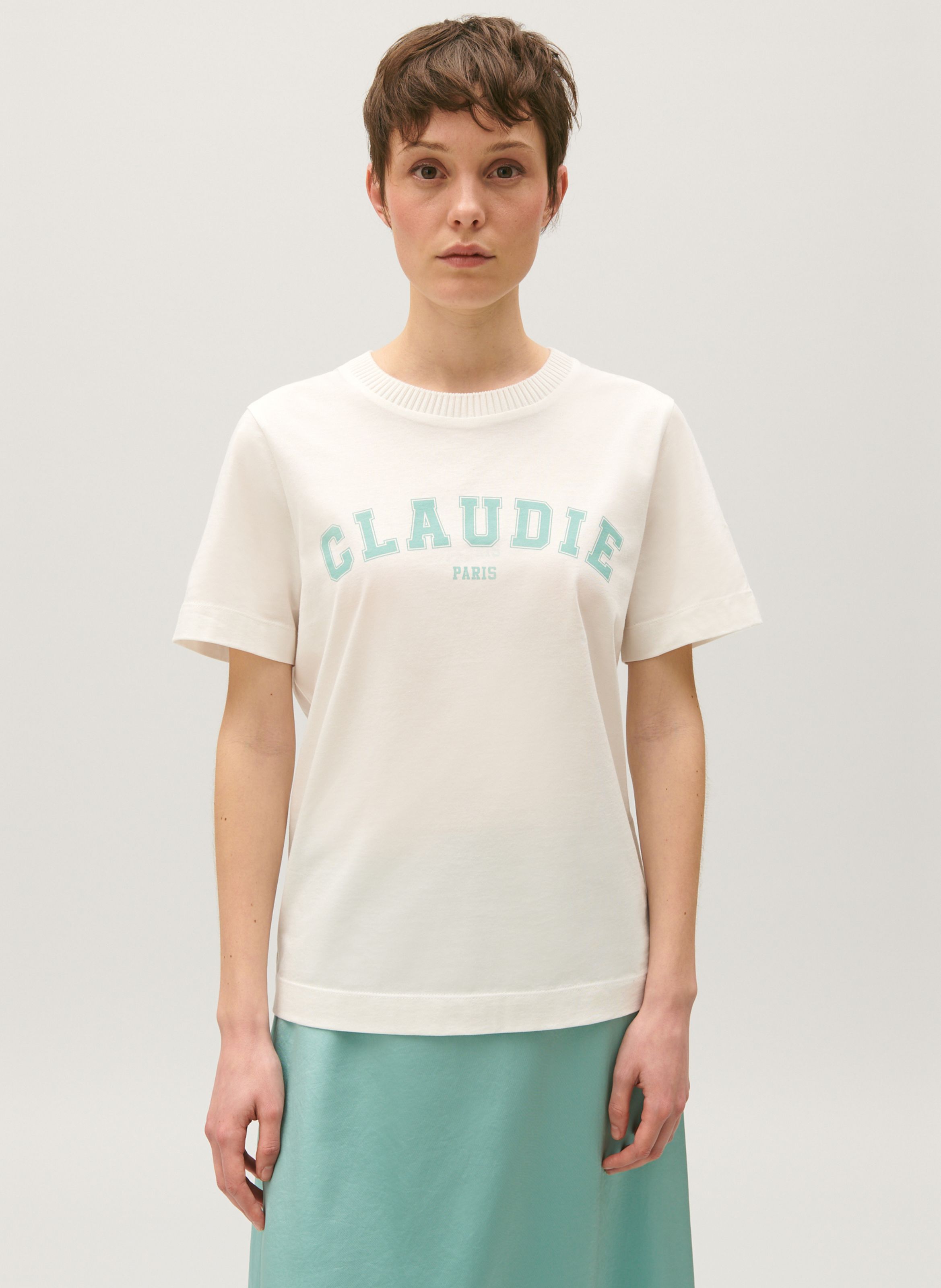 Collection Printemps t ROUND NECK COTTON T SHIRT ECRU CLAUDIE PIERLOT WOMEN Place des Tendances