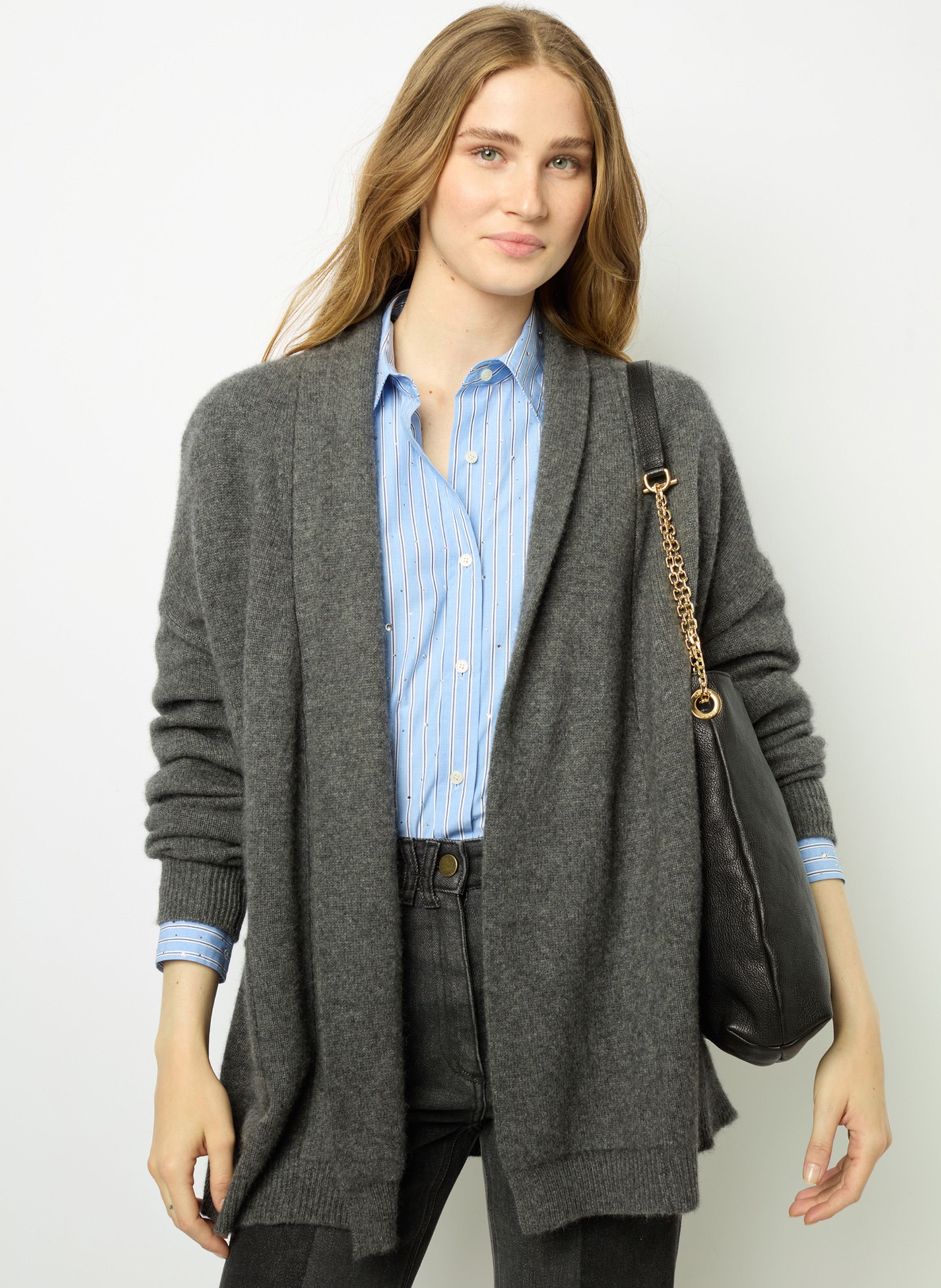 Grey Shawl collar cashmere cardigan