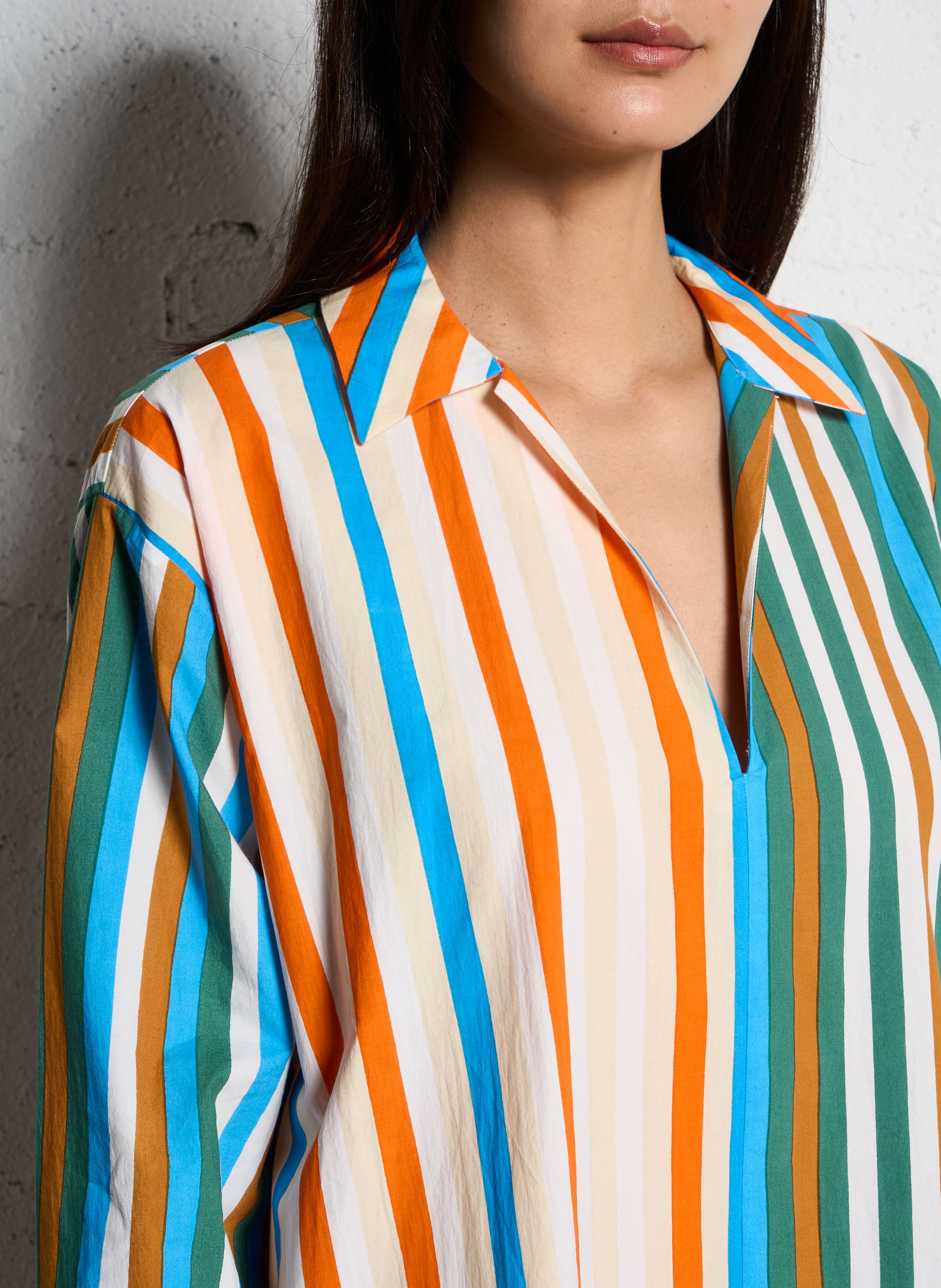 Long striped cotton dress V DE VINSTER Brown