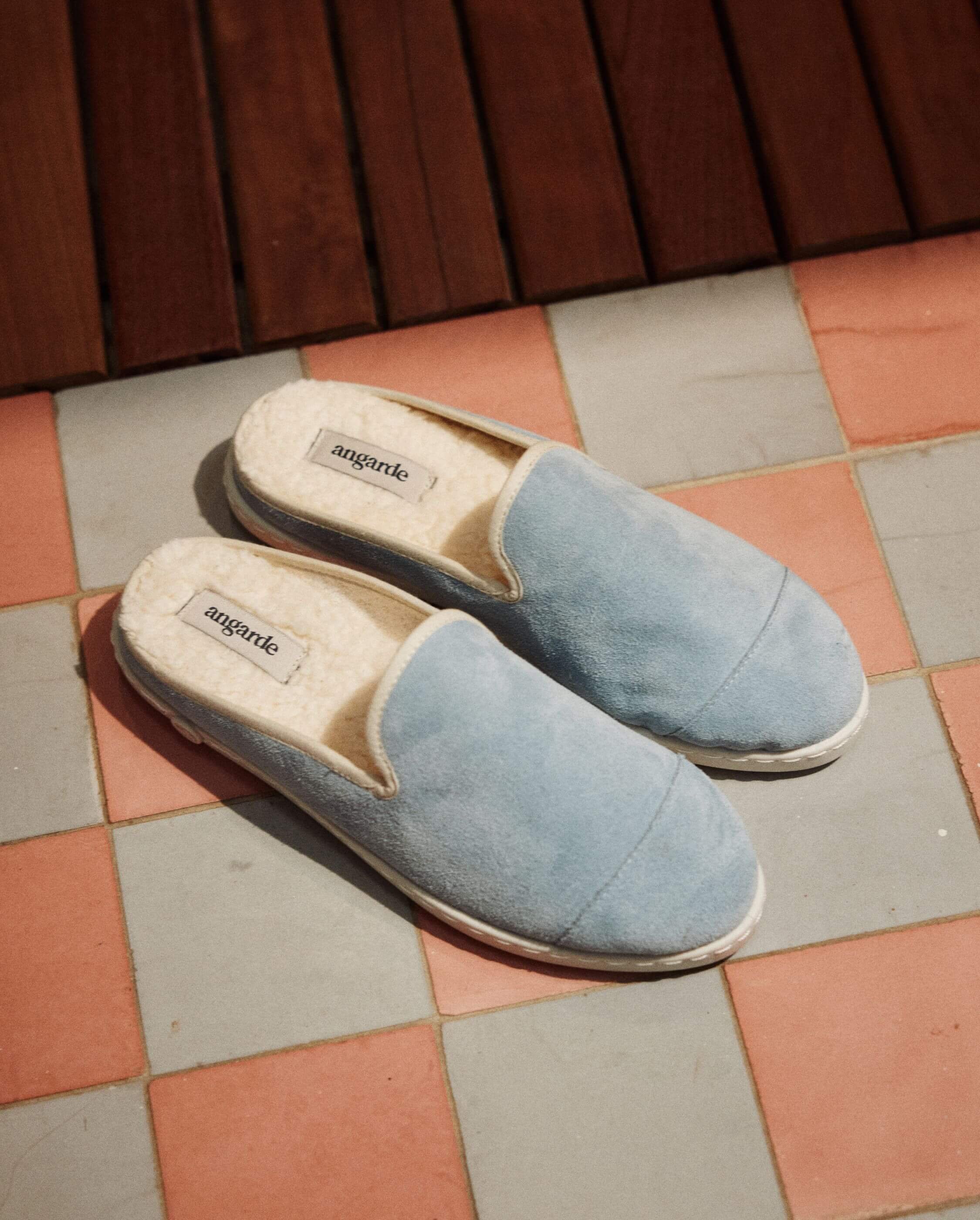 Women's leather mule, sky Blue