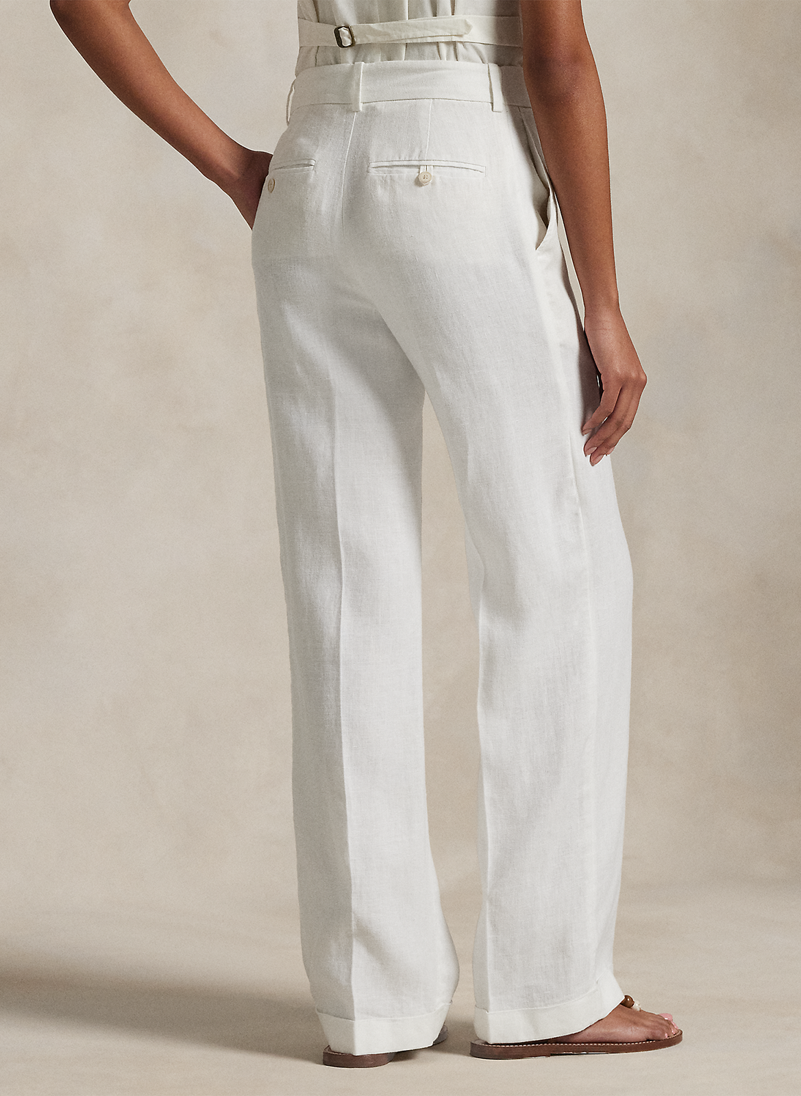 Pantalon large en lin POLO RALPH LAUREN Blanc