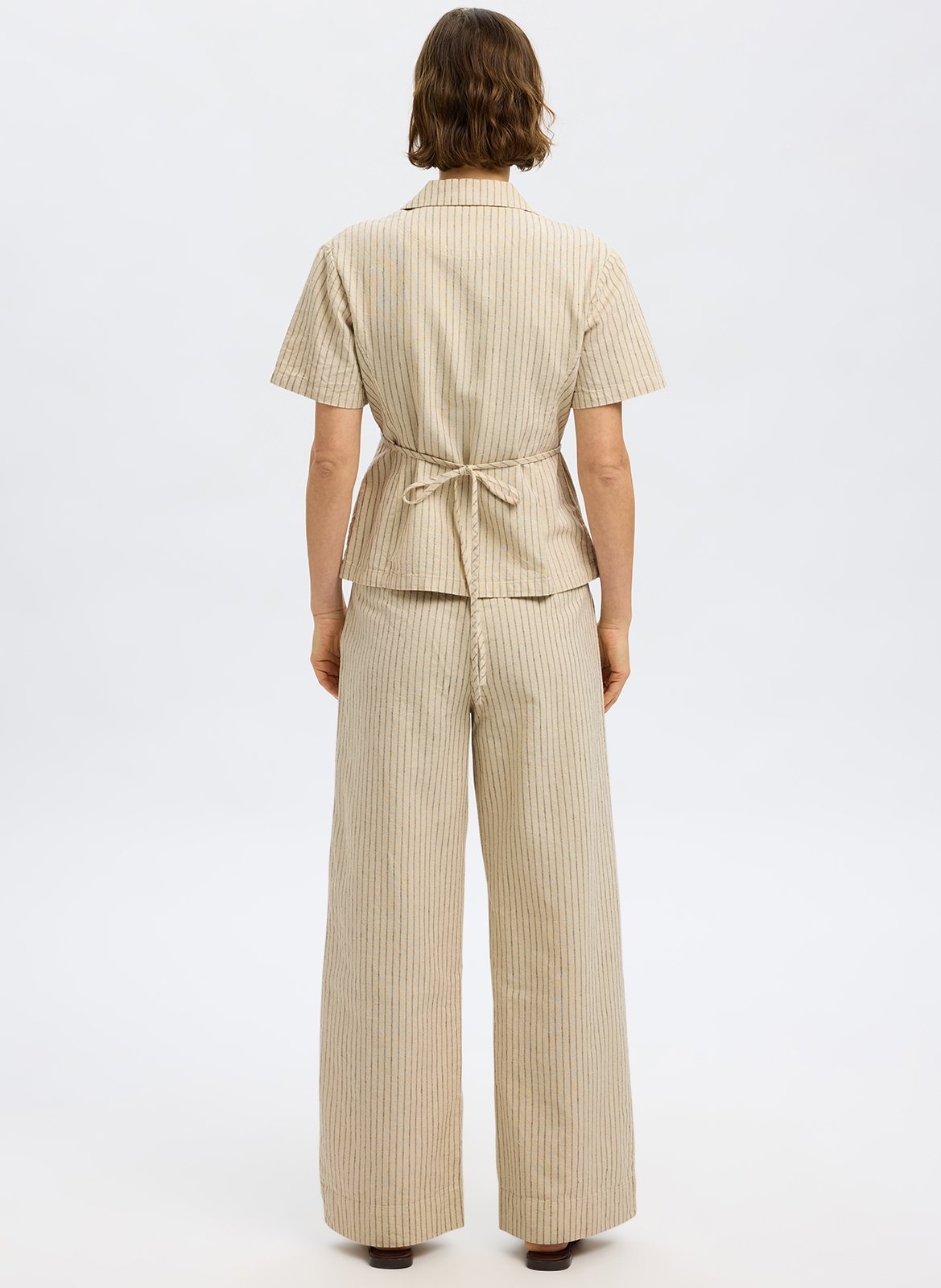 Striped organic cotton blend blazer top SELECTED Beige