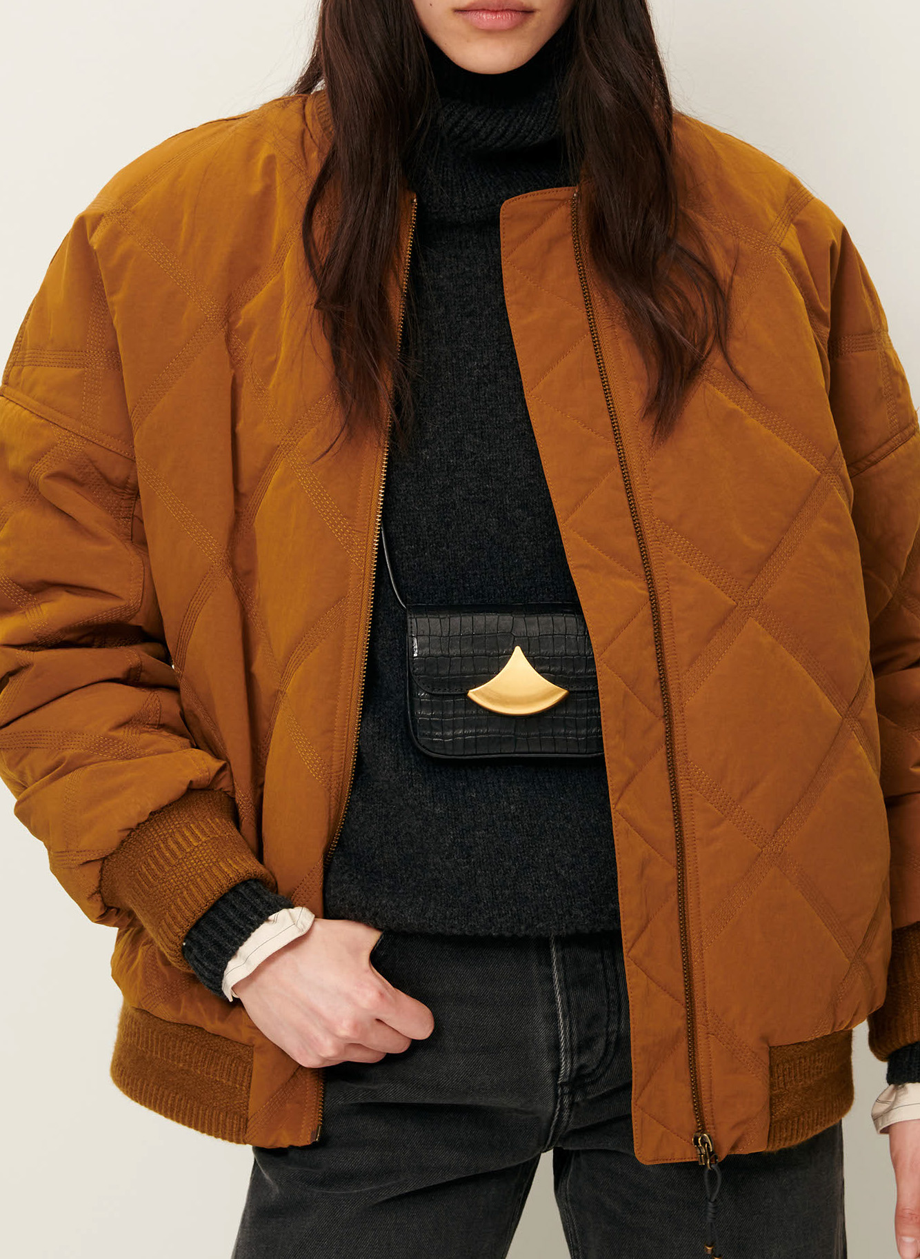 Oversize-Steppblouson mit College-Kragen SESSUN Braun