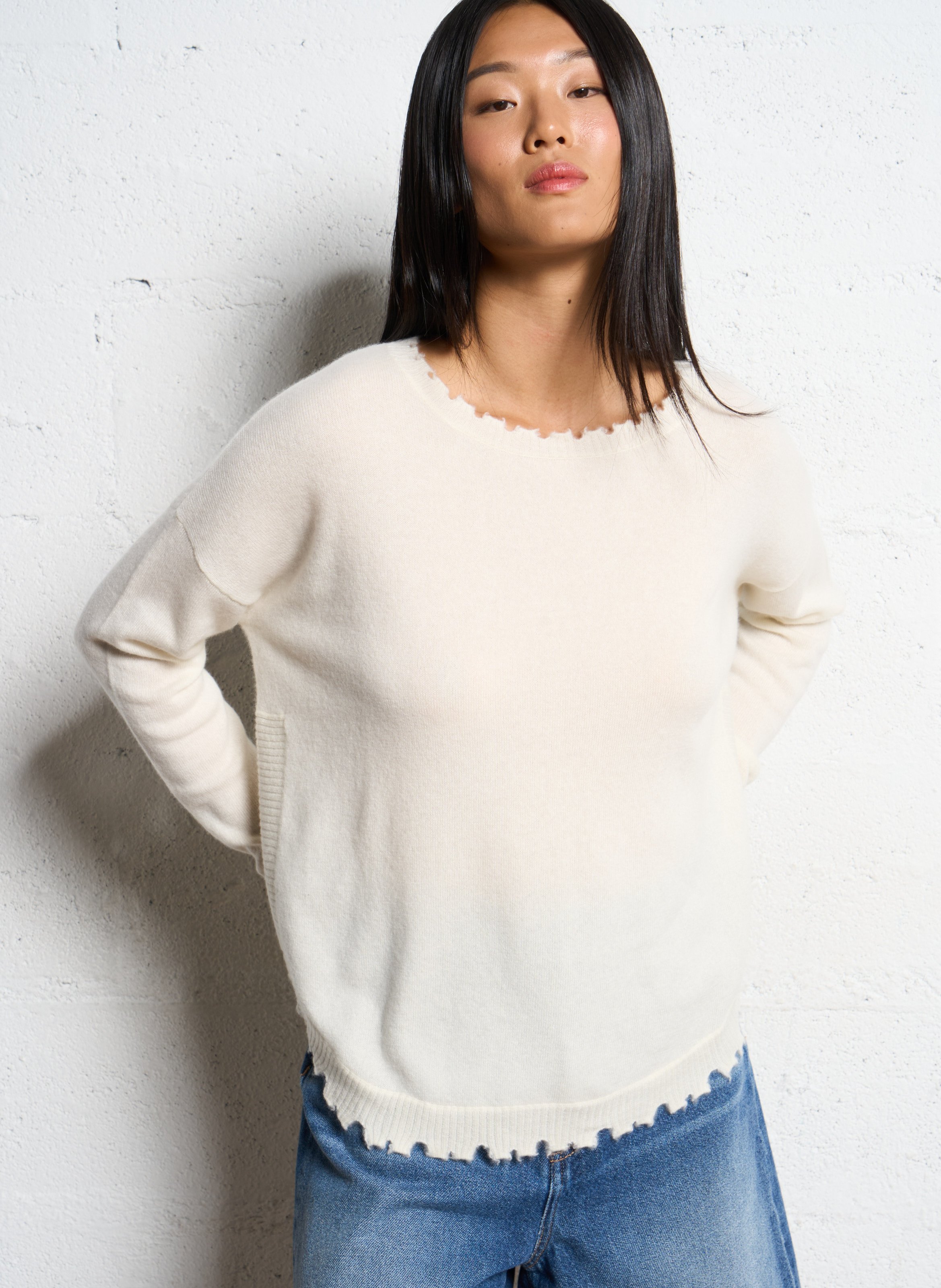 Pull oversize en cachemire maillé KUJTEN Blanc