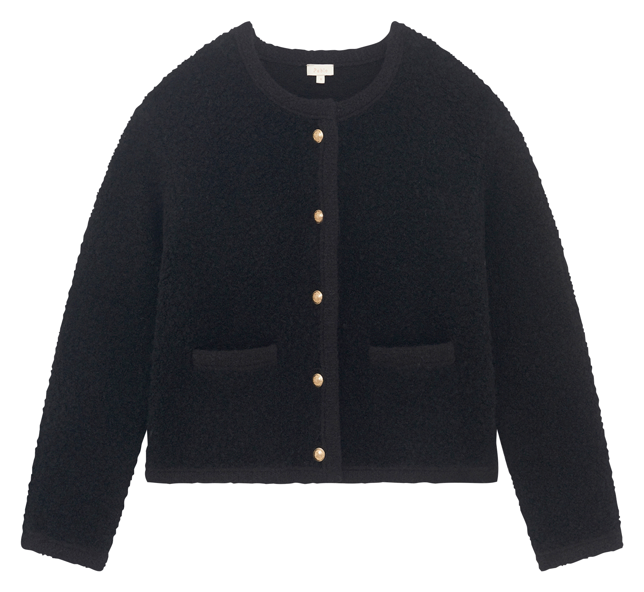 Straight round-neck mixed knit cardigan PABLO Black