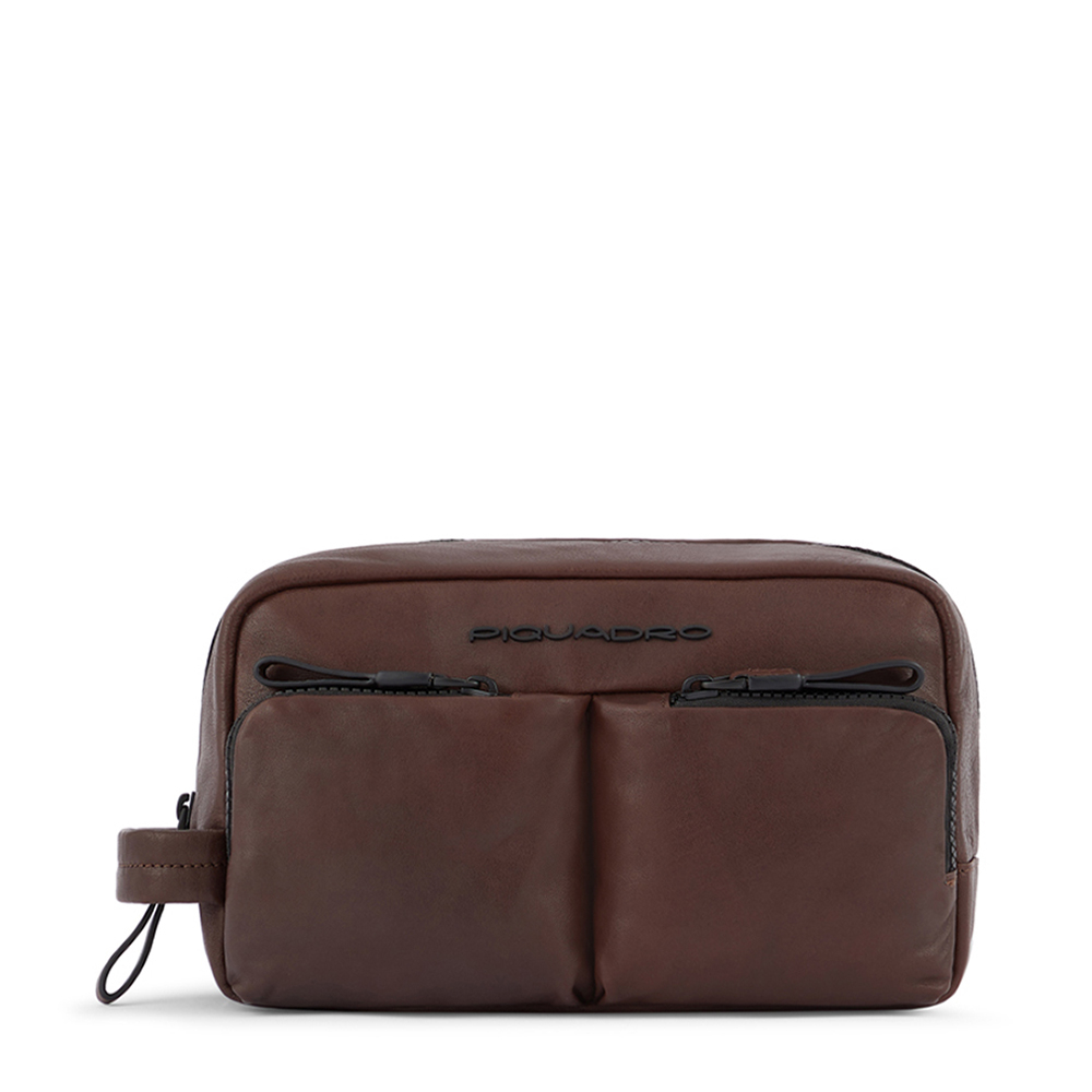 Leather toiletry bag PIQUADRO Brown