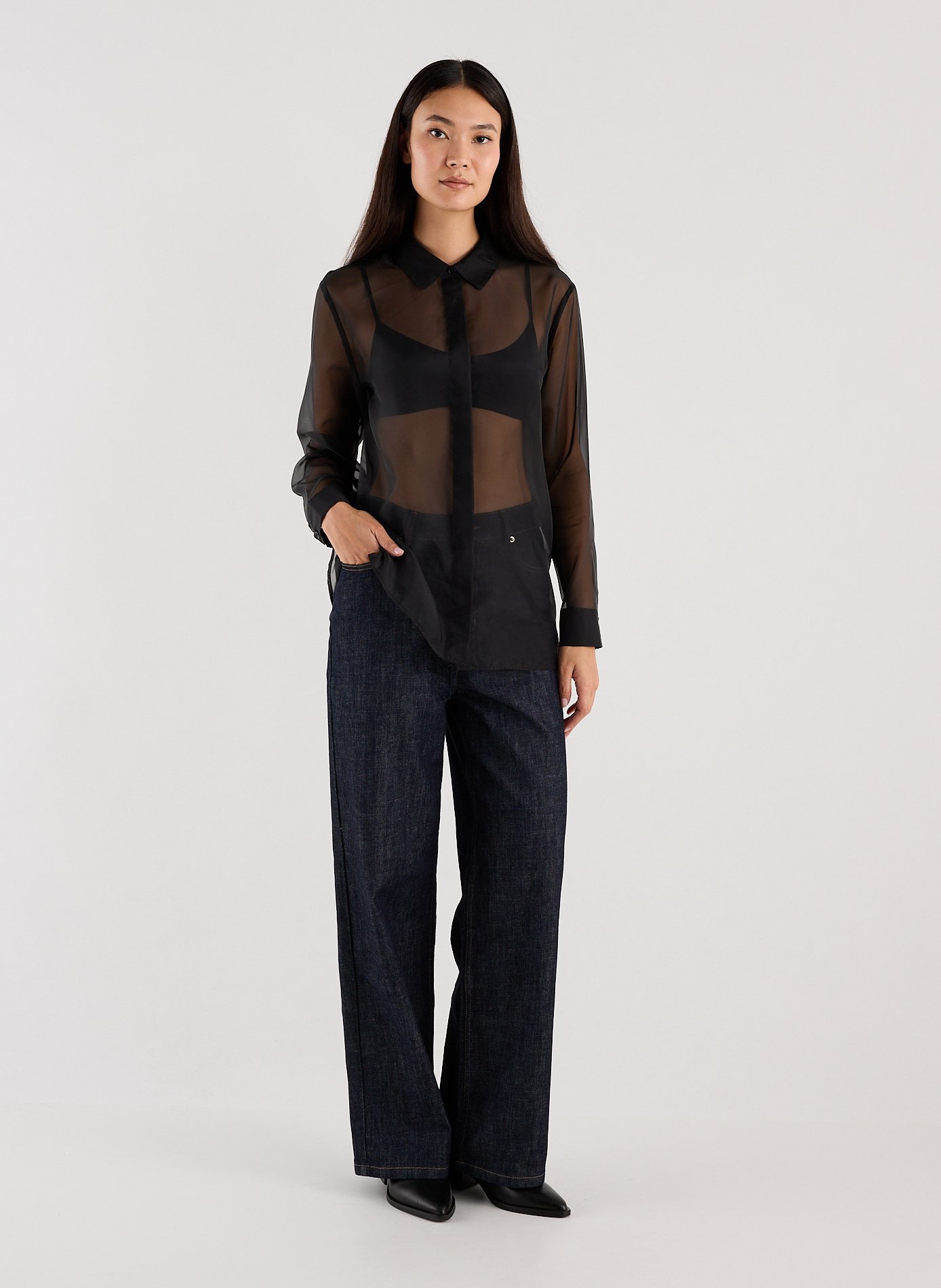 Straight sheer organza shirt SAISON 1865 Black
