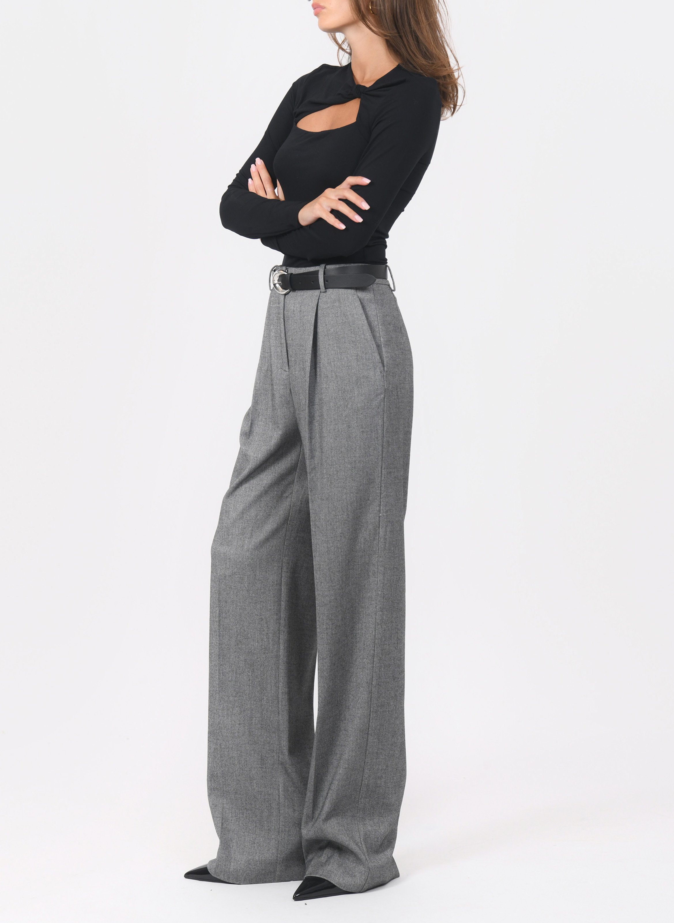 Pantalon large chiné à plis KOOKAI Gris