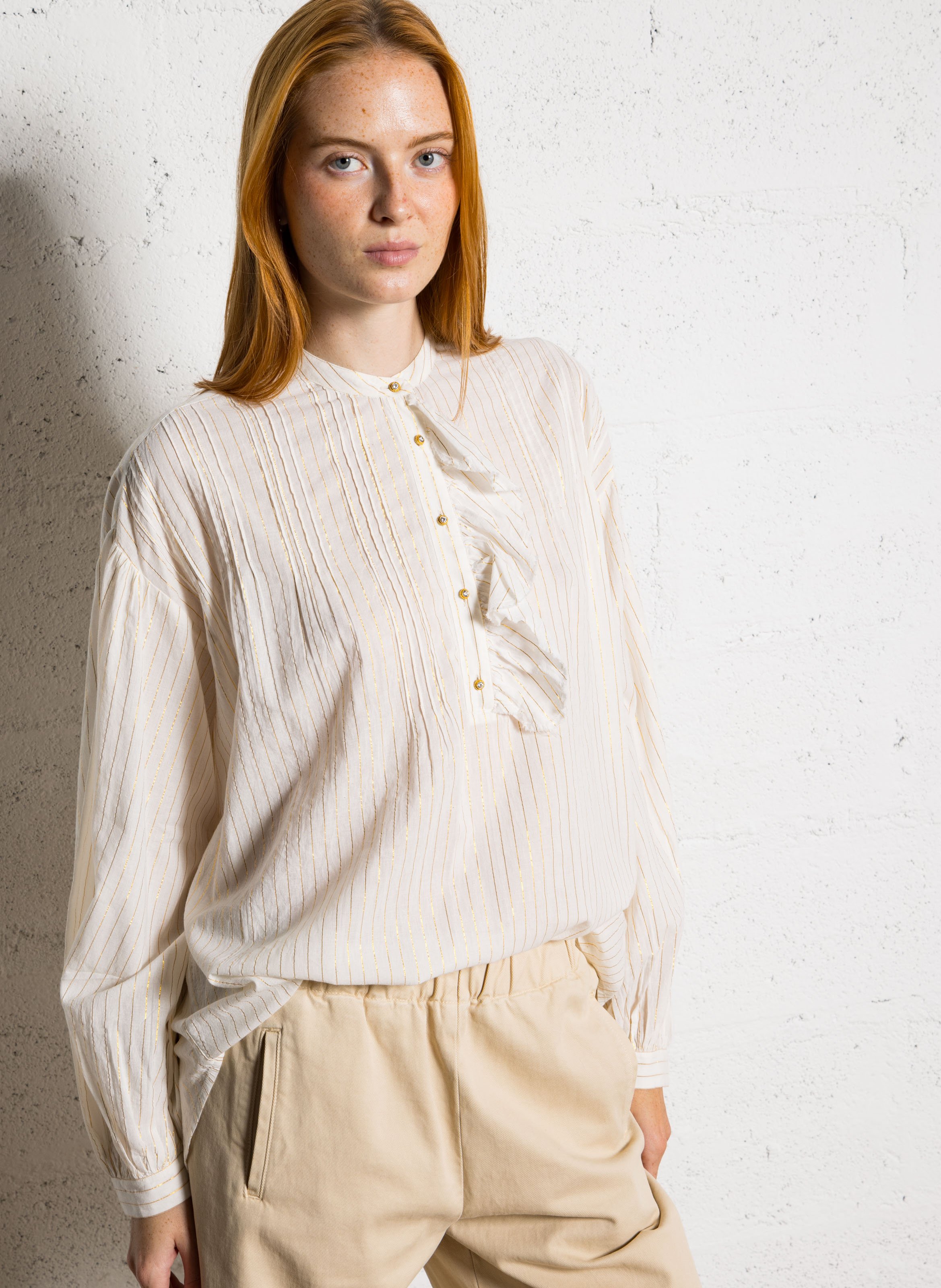 Gestreifte Baumwollbluse mit Rundhalsausschnitt LAURENCE BRAS Golden