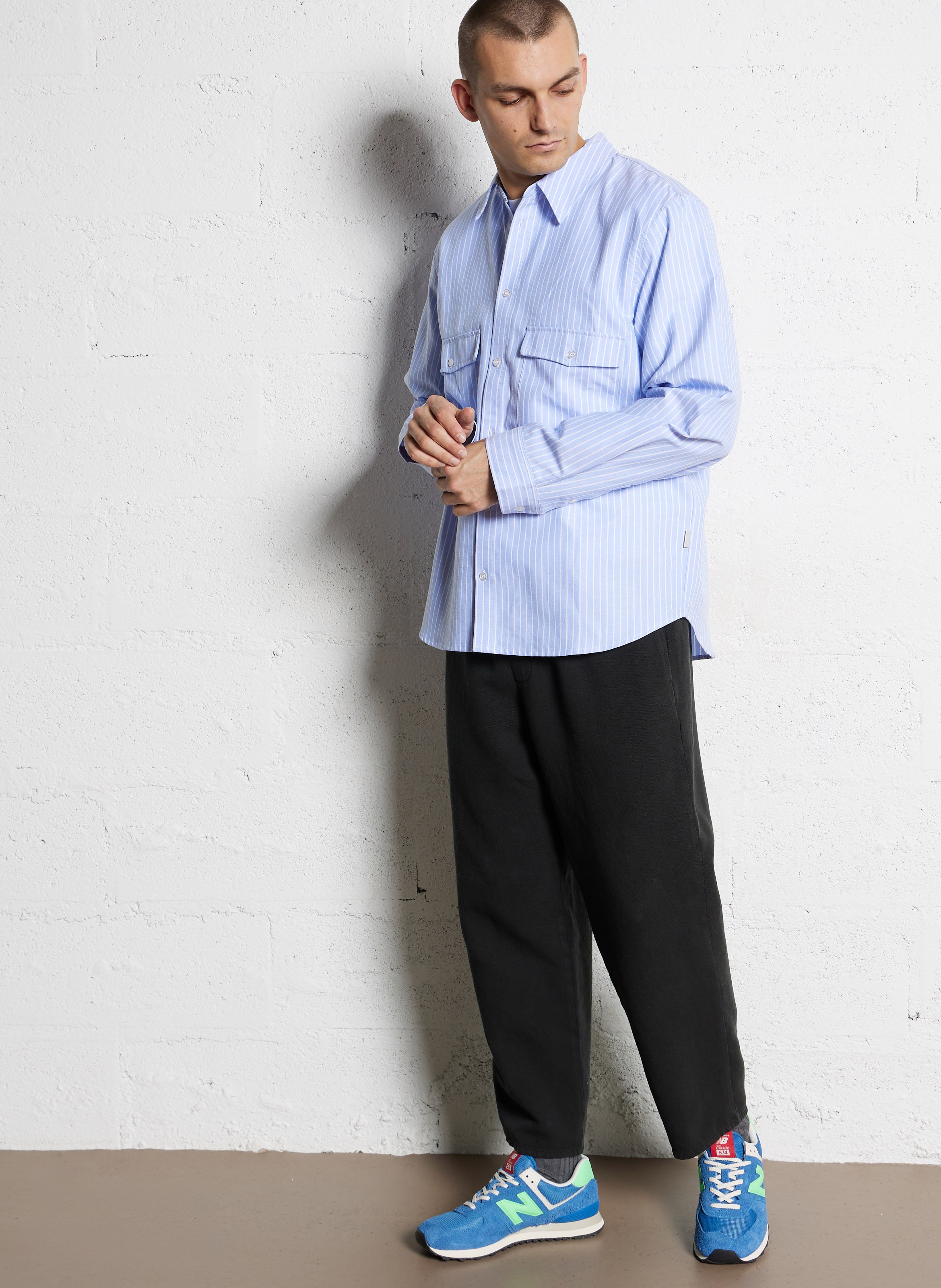 Oversized striped shirt with classic collar MINIMUM Blue