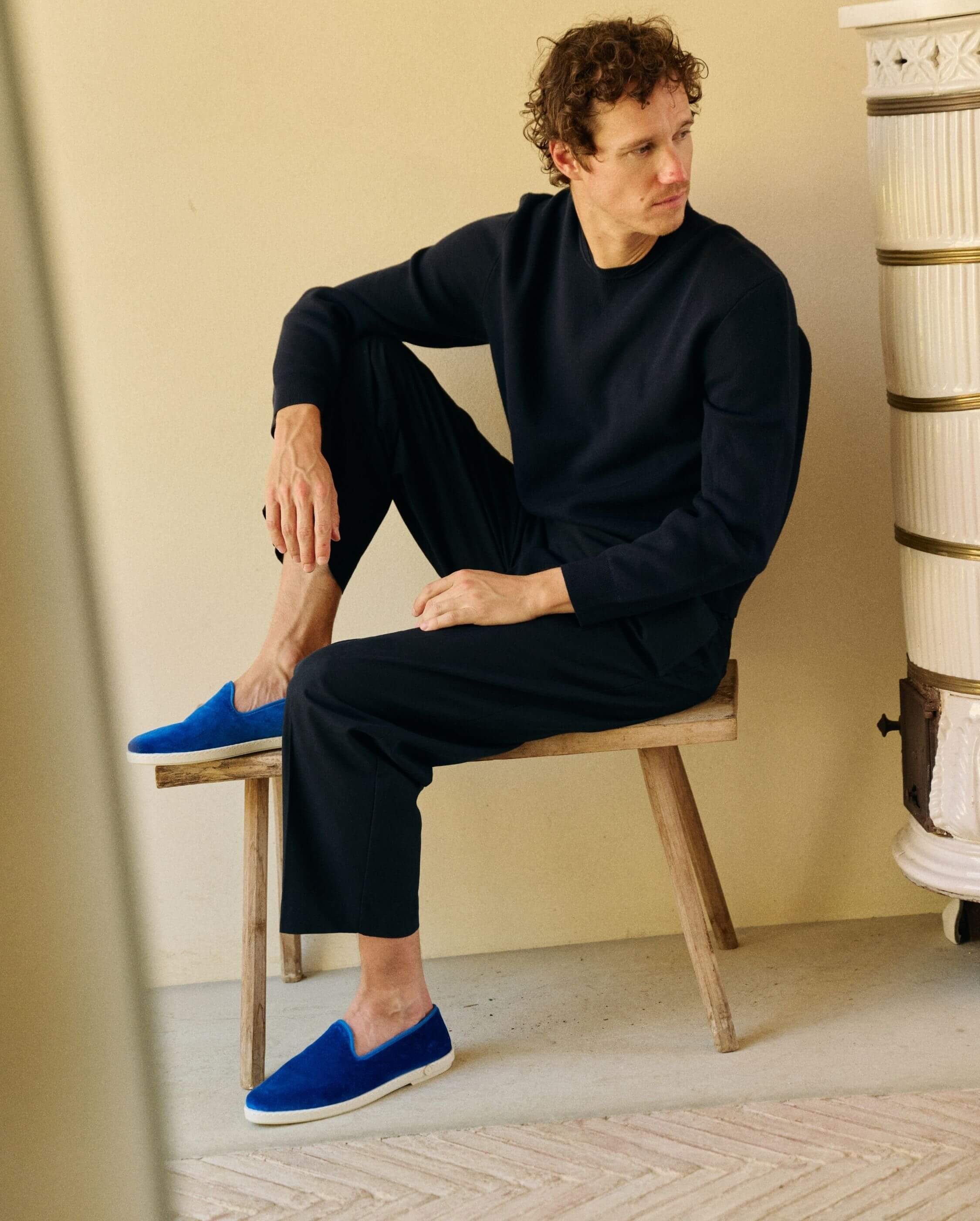 Chausson homme velours, bleu ANGARDE Bleu