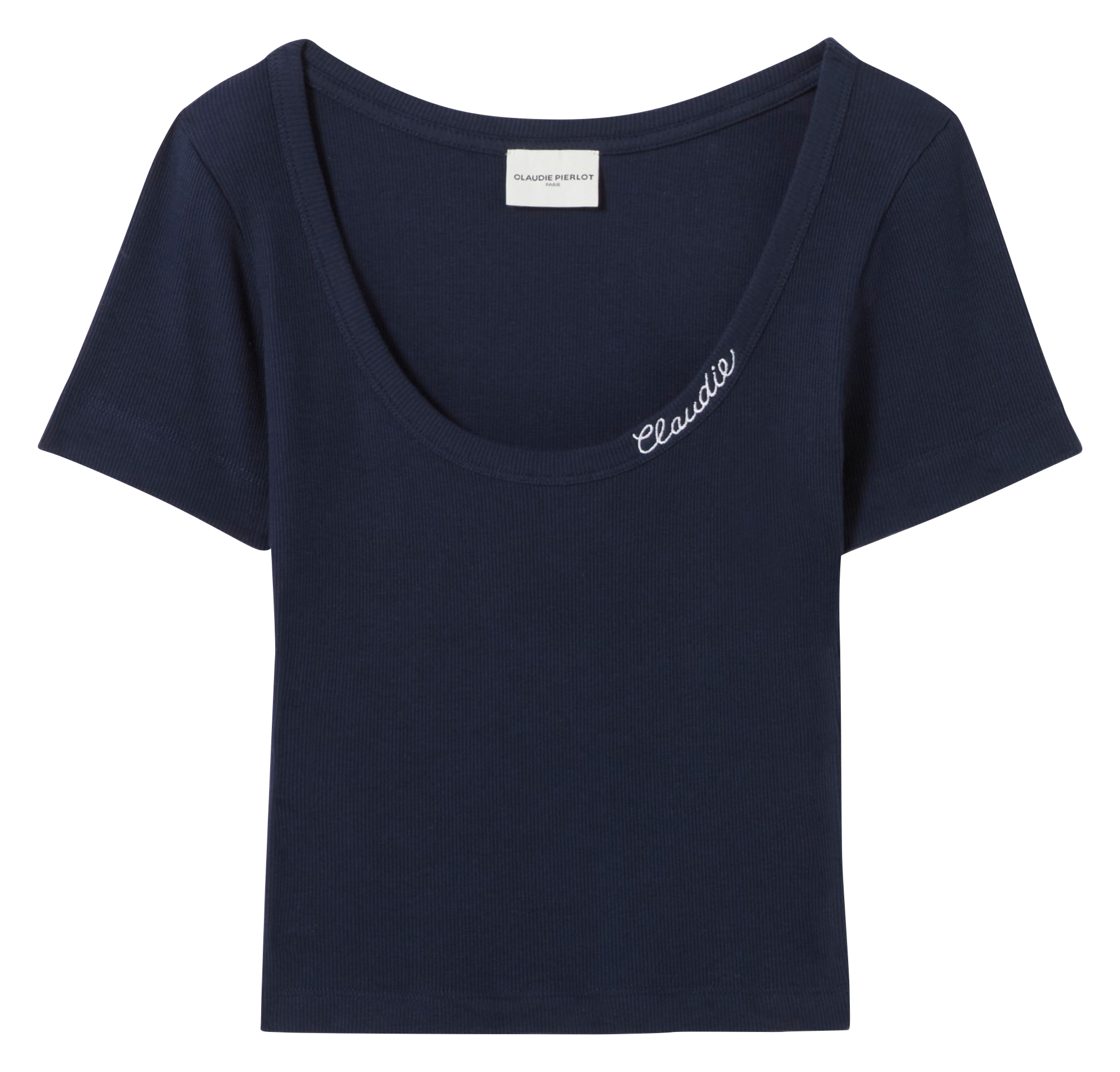 Kurzes T-Shirt mit Rundhalsausschnitt, figurbetont. CLAUDIE PIERLOT Blau