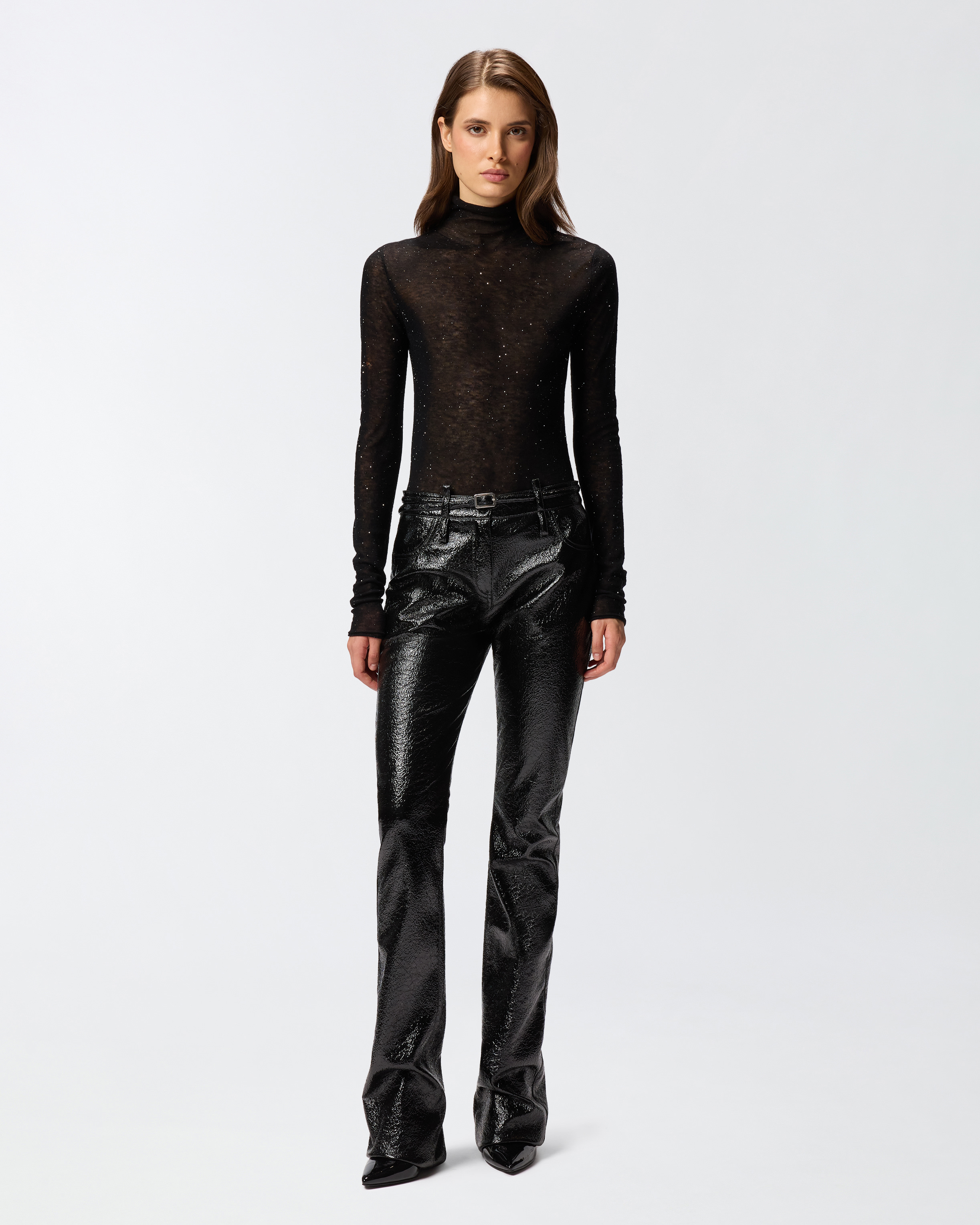Belted patent leather pants PINKO Black