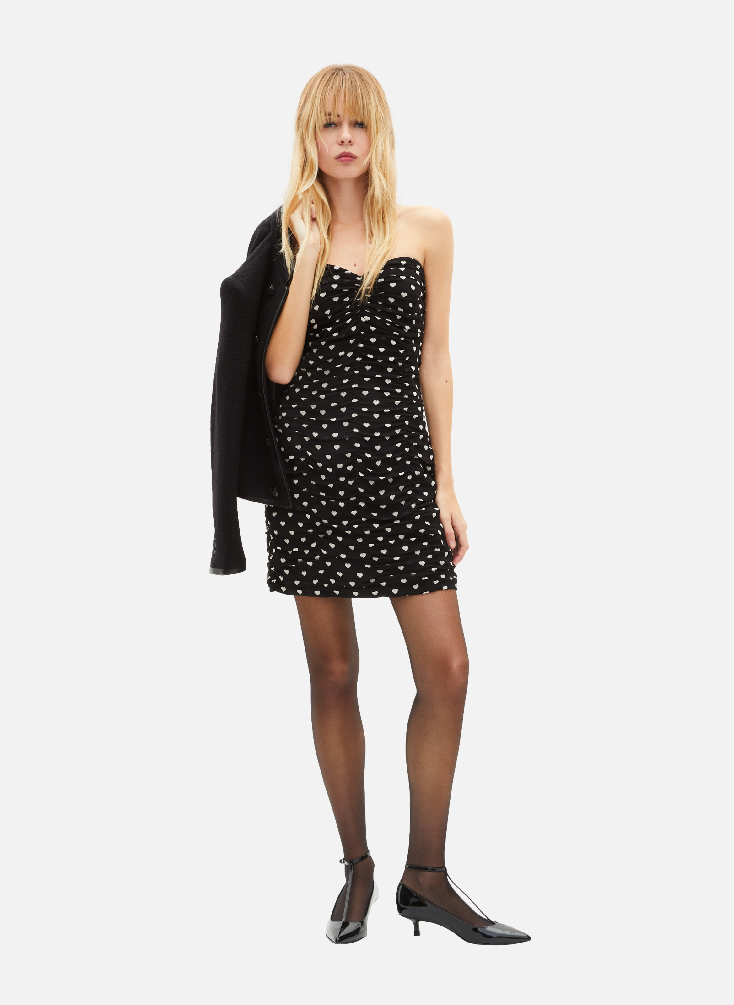 Short strapless dress with heart print THE KOOPLES Black