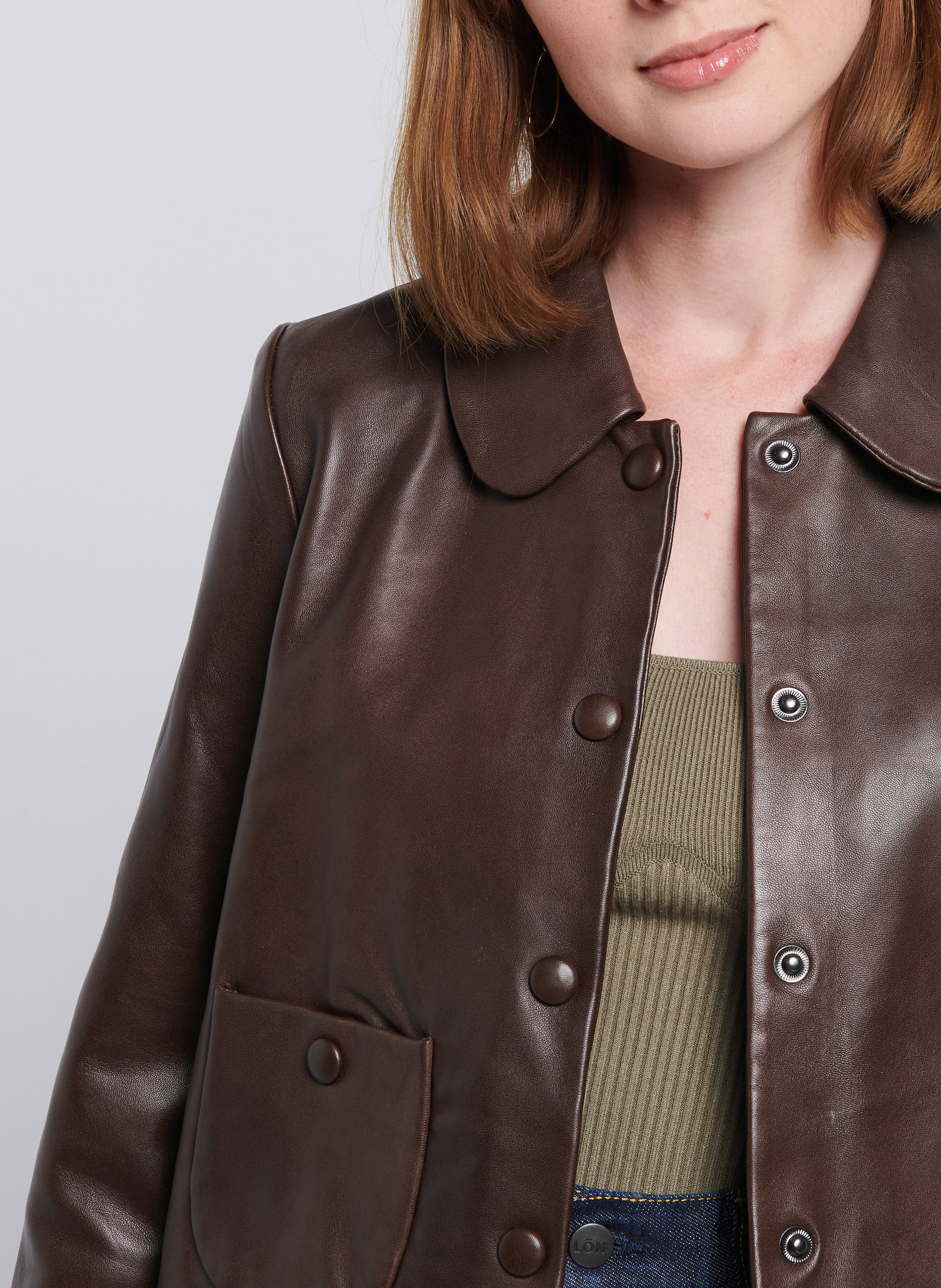 Veste col claudine en cuir  BA&SH Marron