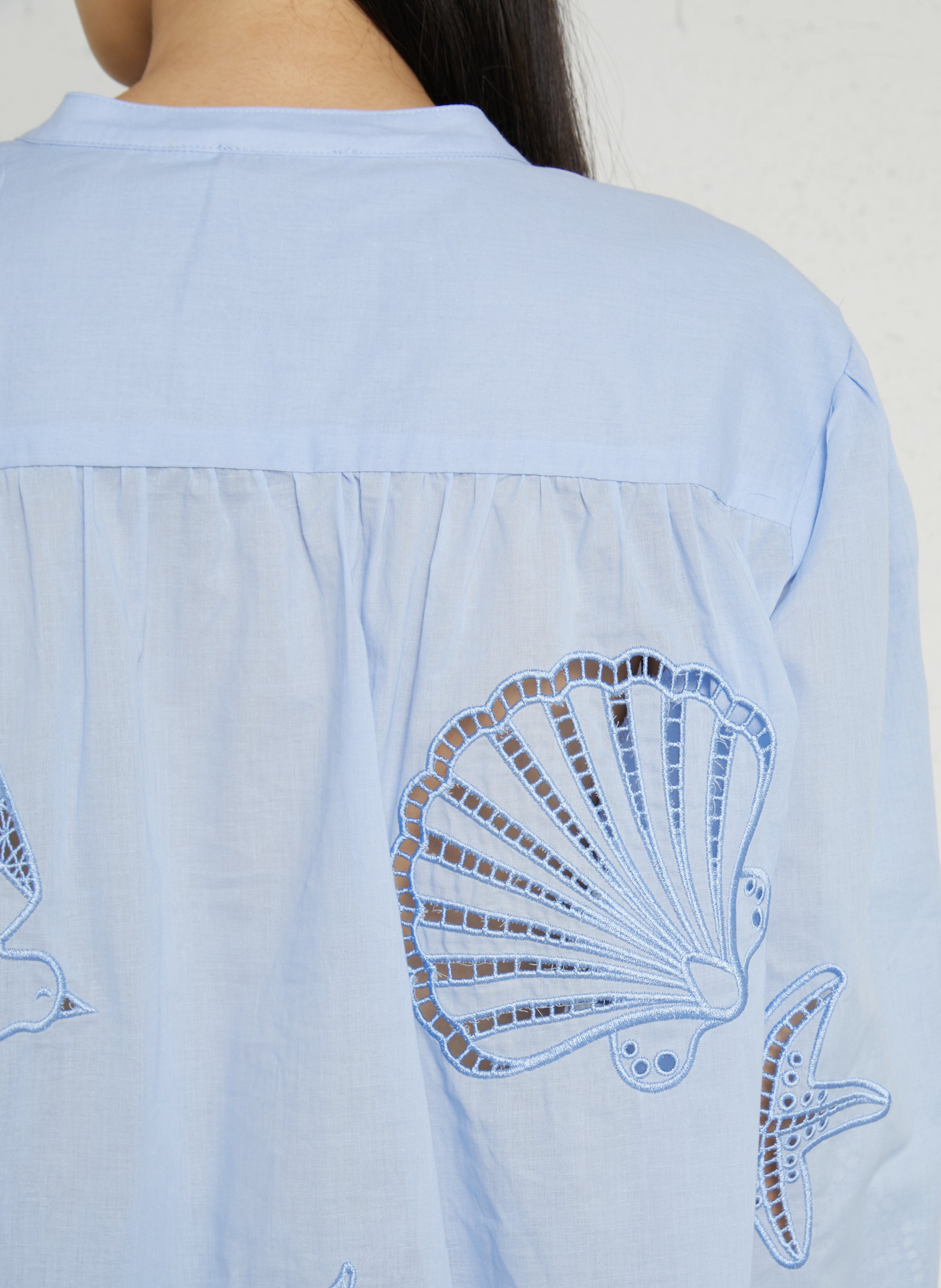 Blouse col V en coton LA PETITE ETOILE Bleu