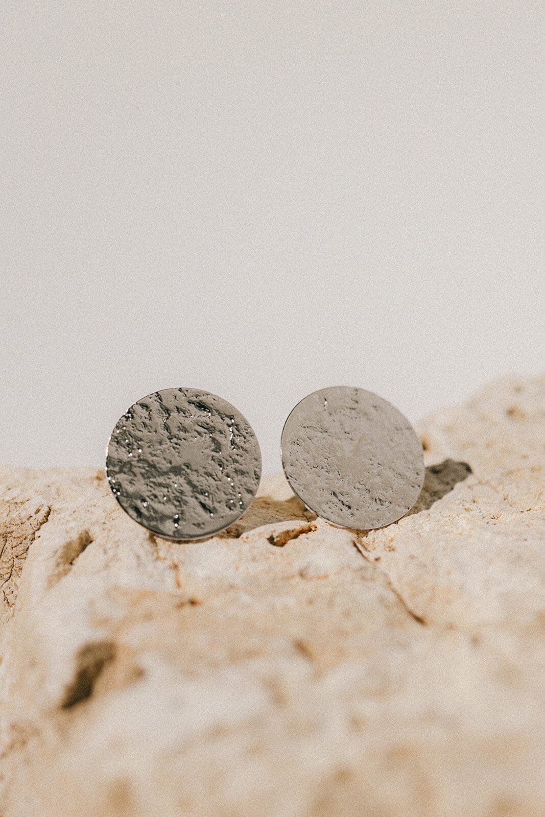 Large hammered silver plated stud earrings Silver