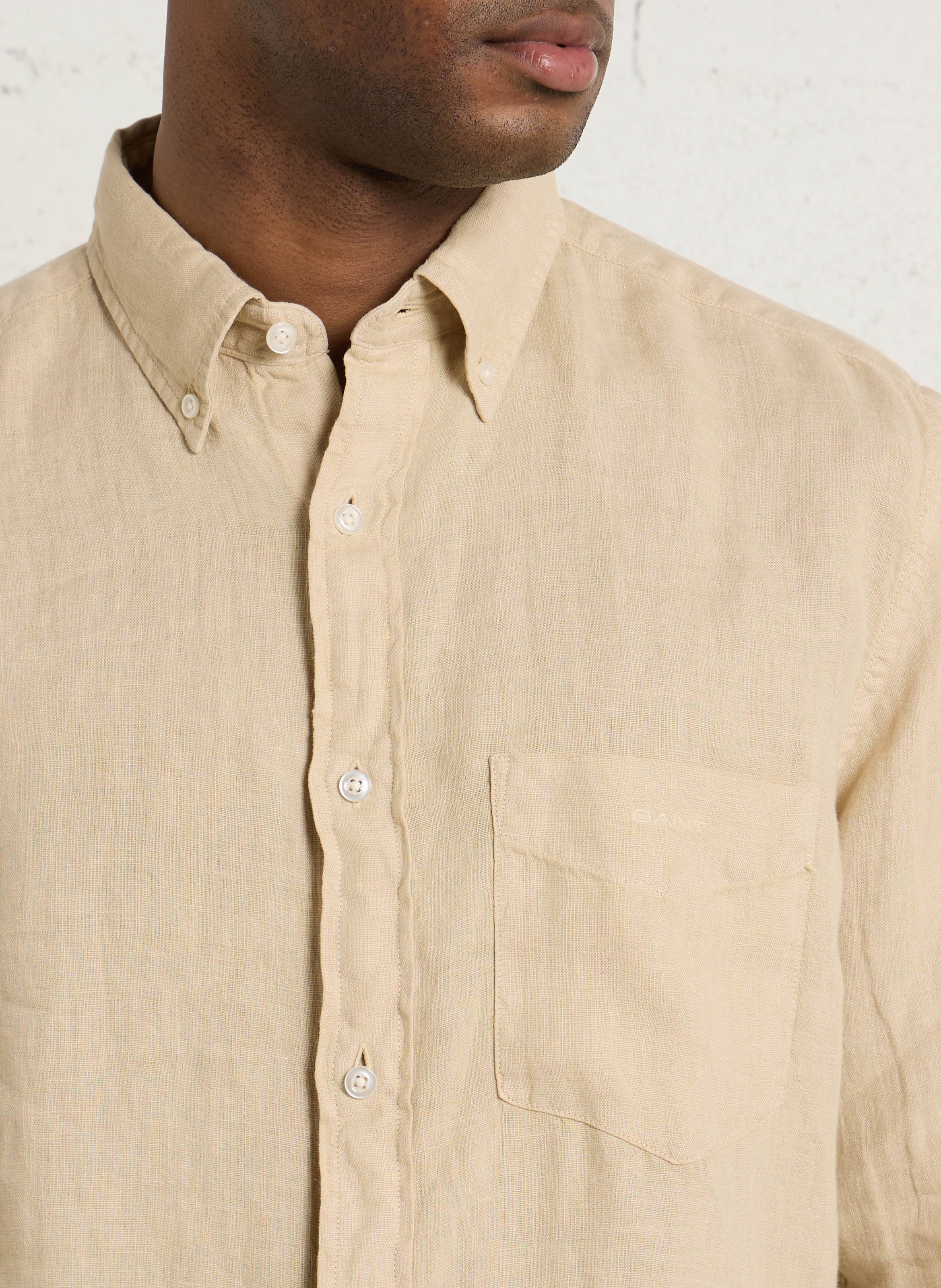 Chemise droite col classique en lin GANT Beige