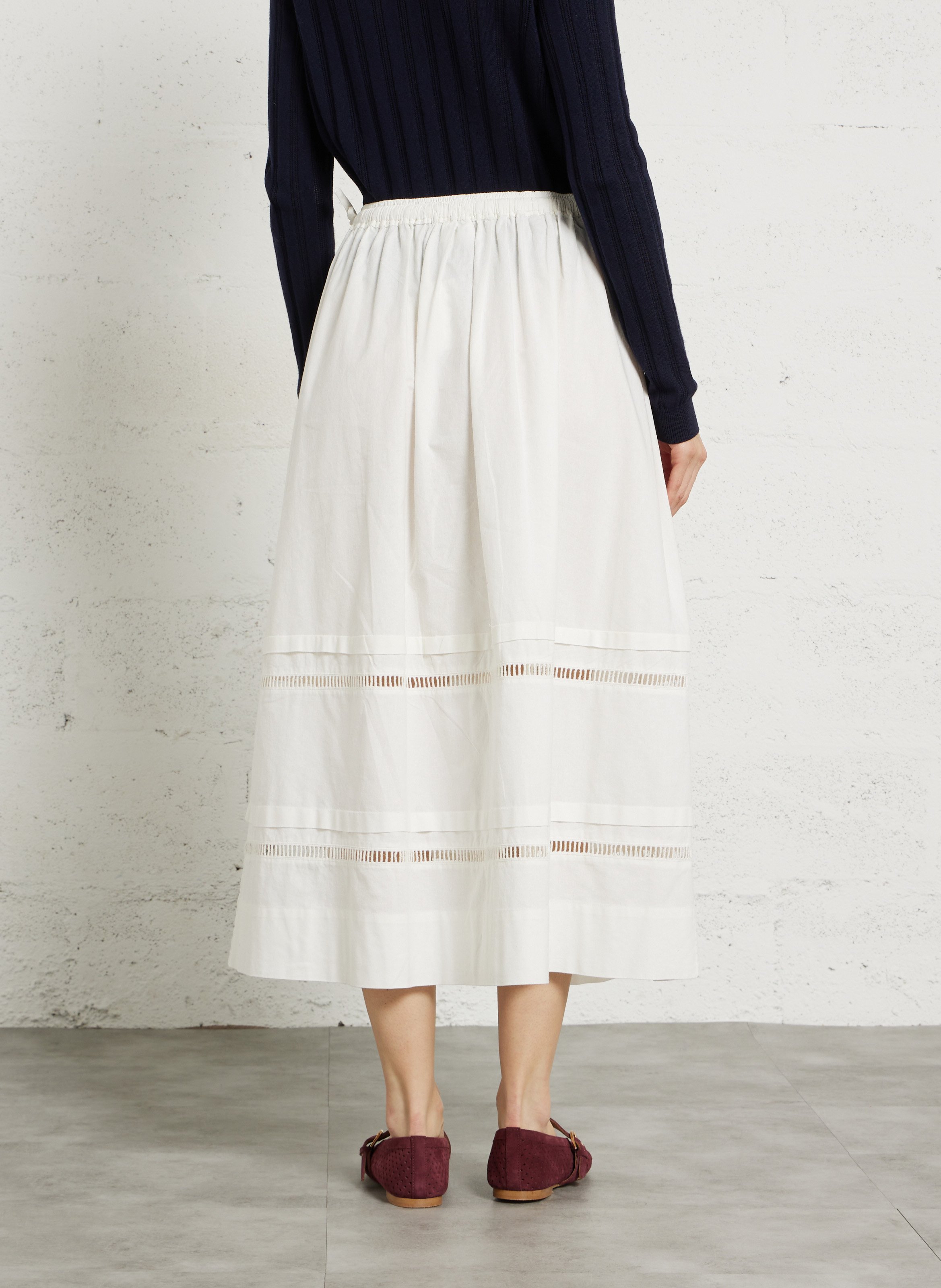 Ausgestellter Midi-Baumwollrock DES PETITS HAUTS Beige