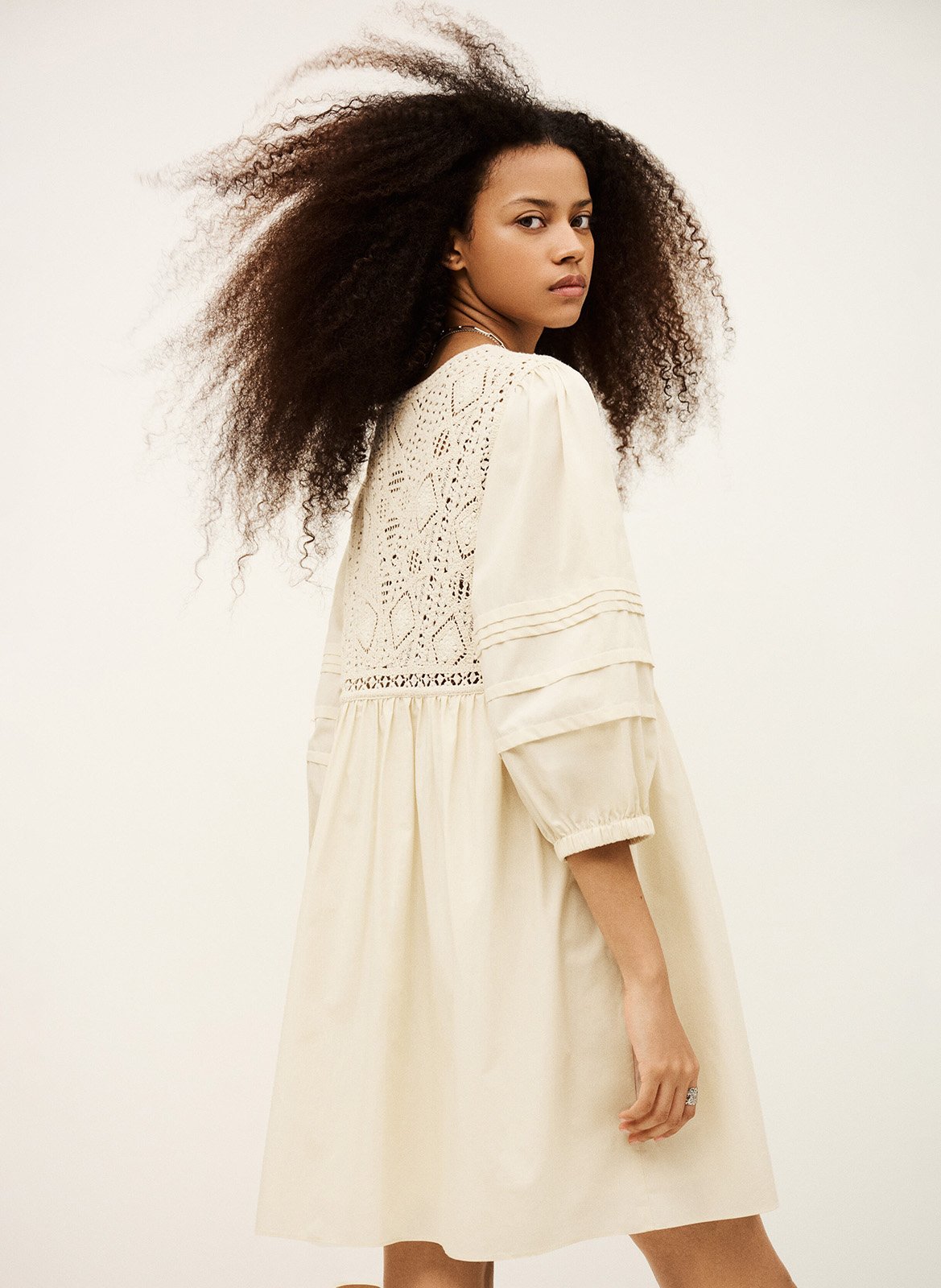 Robe courte col V en coton  BA&SH Beige