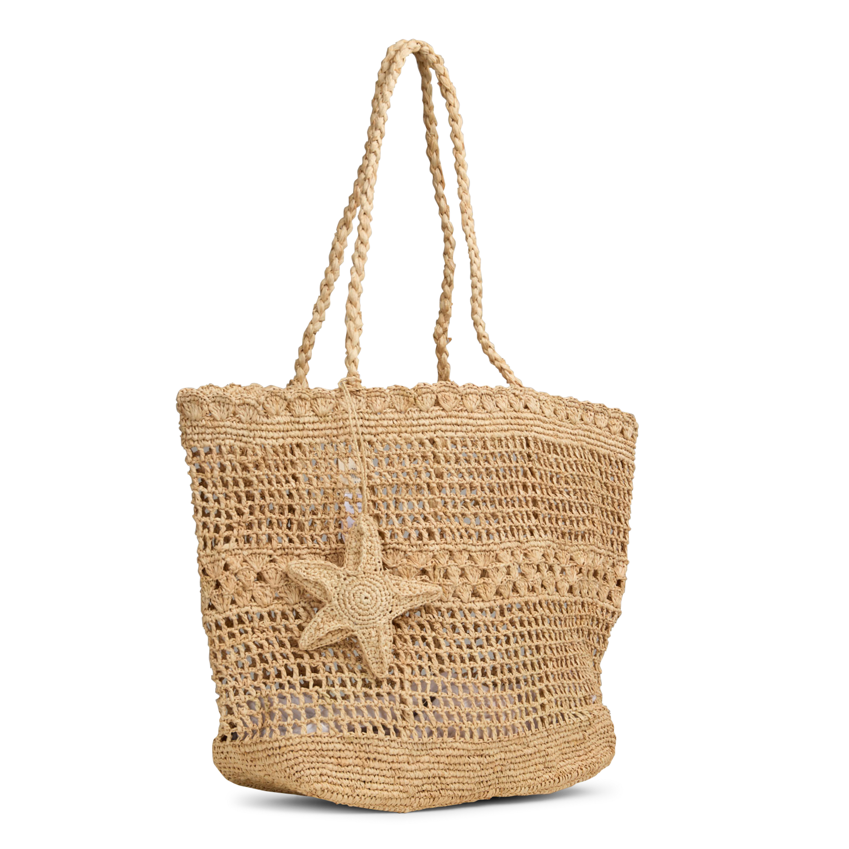 Strandtasche aus gehäkeltem Raffiabast PETITE MENDIGOTE Beige