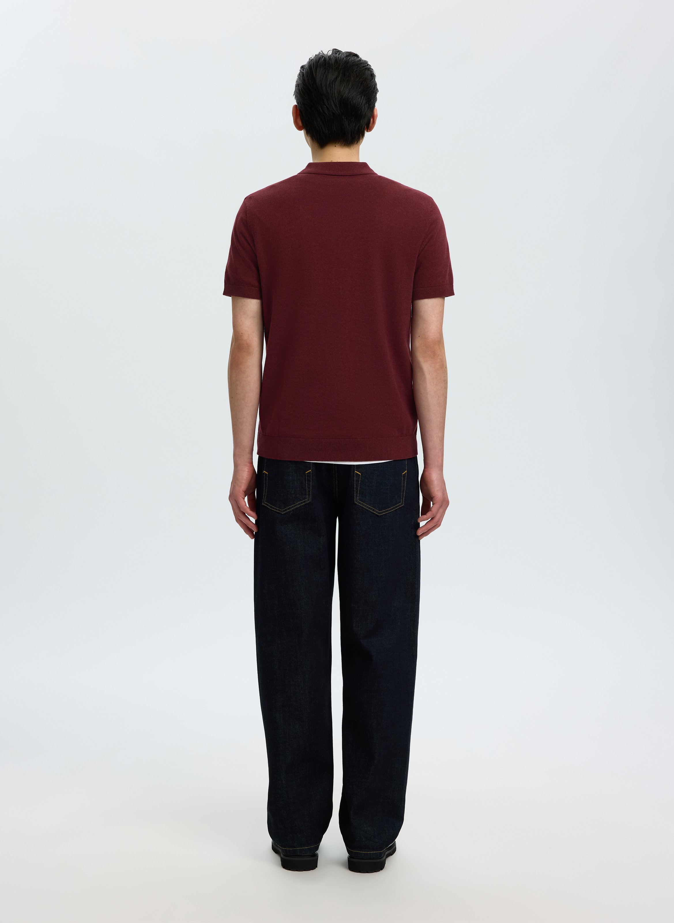 Polo manches courtes regular-fit en coton maillé SELECTED Prune