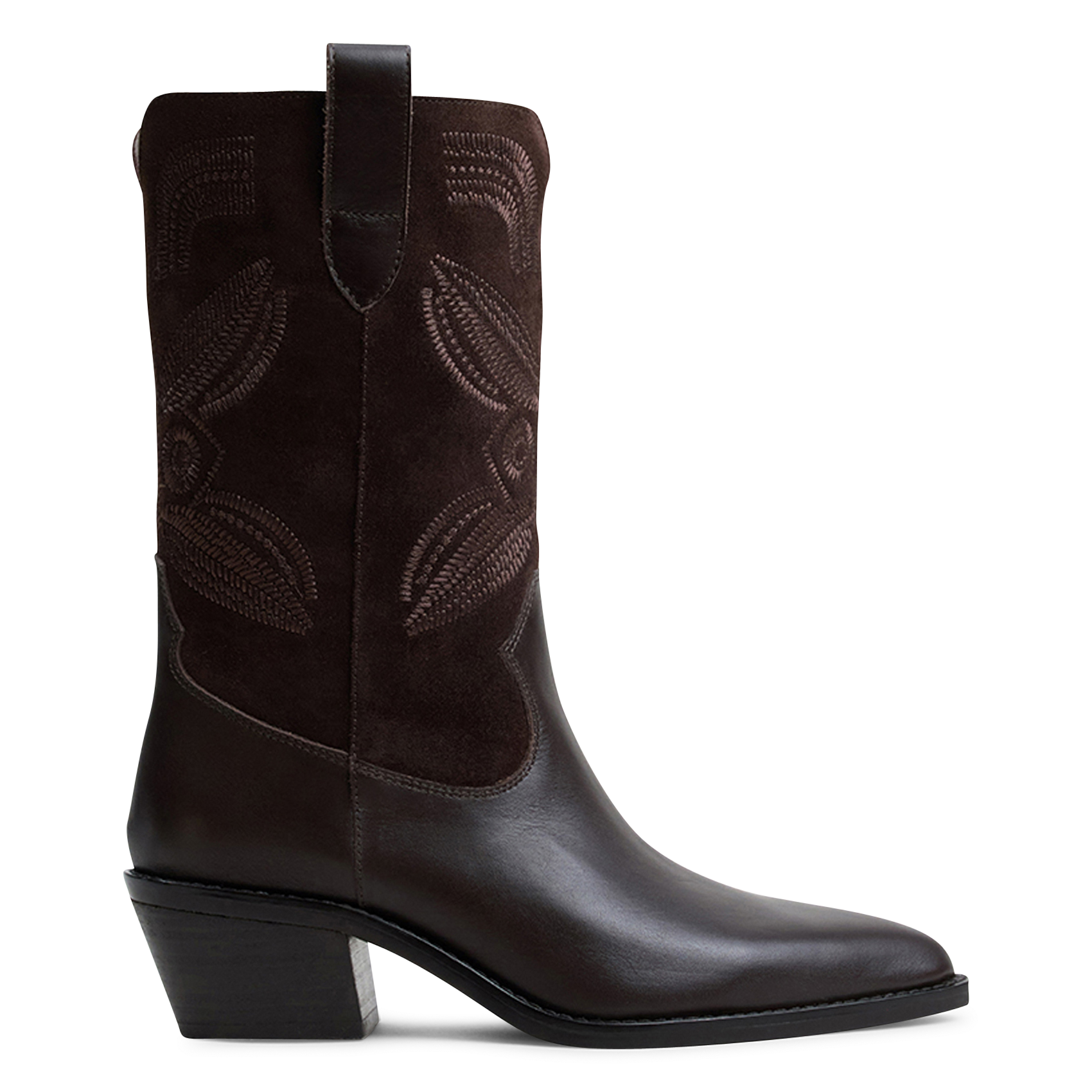 Pointed toe leather boots with stitching JONAK Brown