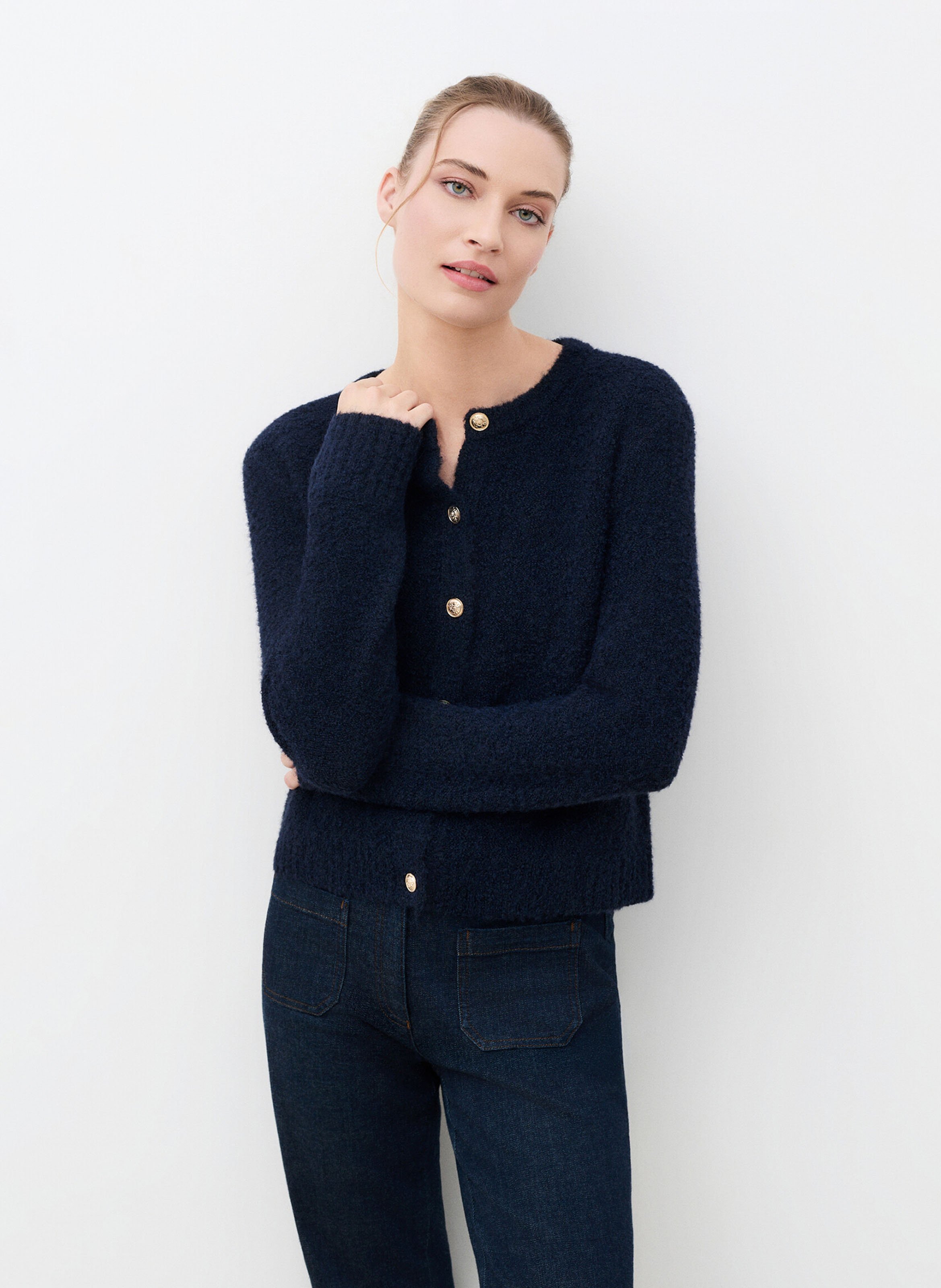 Gilet droit col rond CAROLL Bleu