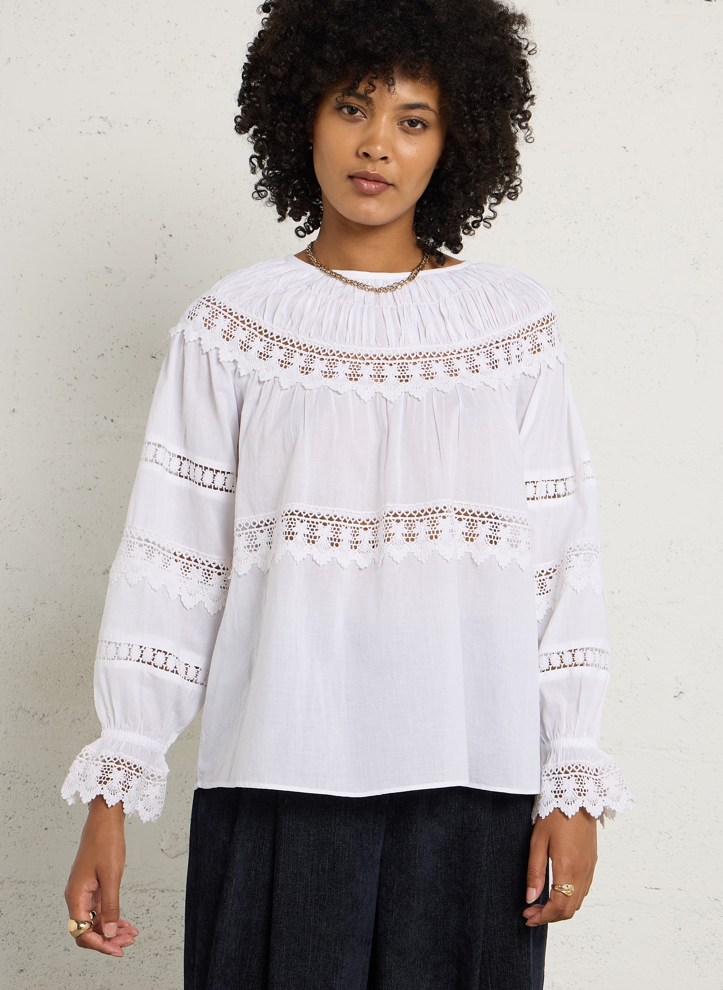 Oversize cotton round-neck blouse SUD EXPRESS White